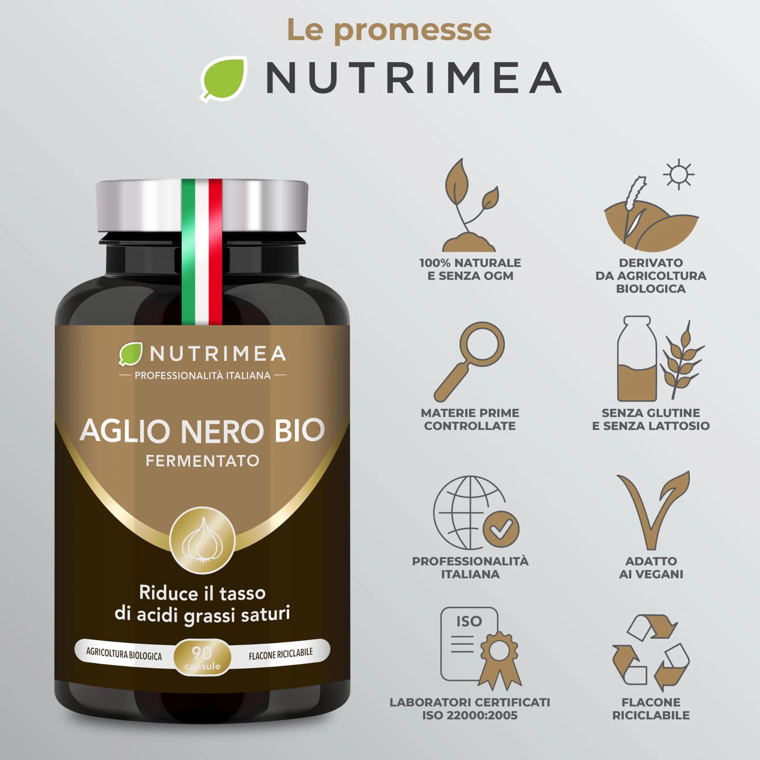 Aglio Nero Fermentato Biologico | Integratore Alimentare | 250 mg | Supporta la Circolazione | Antiossidante Naturale | 90 Capsule | Nutrimea