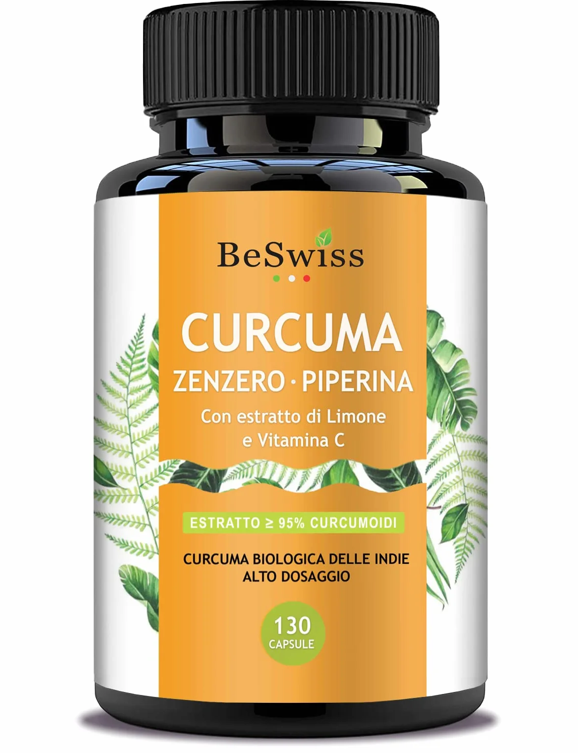 CURCUMA E CURCUMINA 95% + Zenzero Limone Piperina e Vitamina C 130 Capsule Vegan Antinfiammatorio Antiossidante