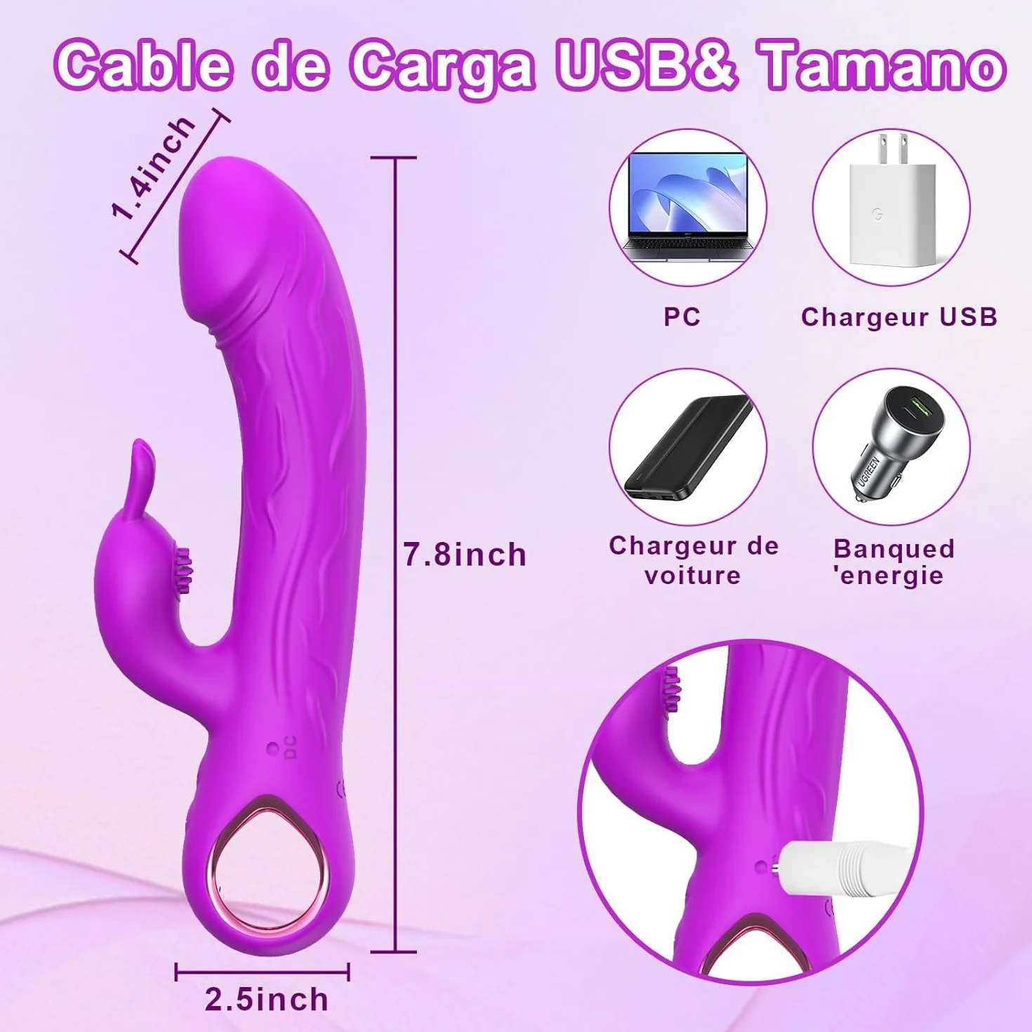 Vibratore a Forma di Coniglio Viola con 10 Frequenze Vibrazioni Materiali ABS+Silicone IXP6 Impermeabile Carica Magnetica 1H Pacchetto Privacy Massimo Piacere e Discrezione