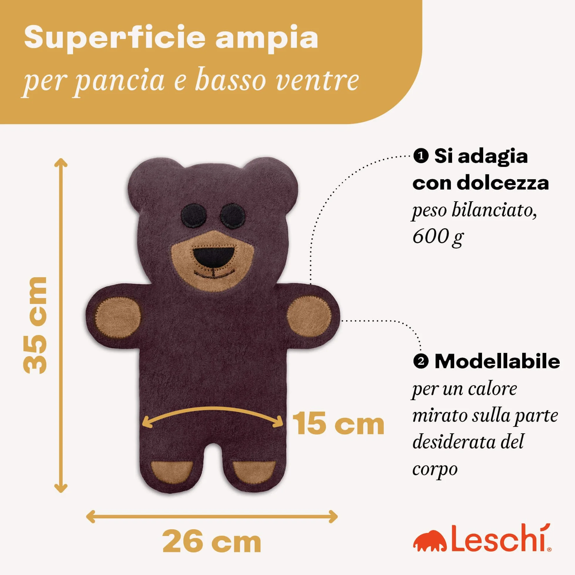 LESCHI Cuscino termico per microonde - In cotone bio con grano biologico - Cuscino riscaldante per dolori mestruali, alla pancia, schiena e zona lombare - Naturale, riutilizzabile - Teddy, viola