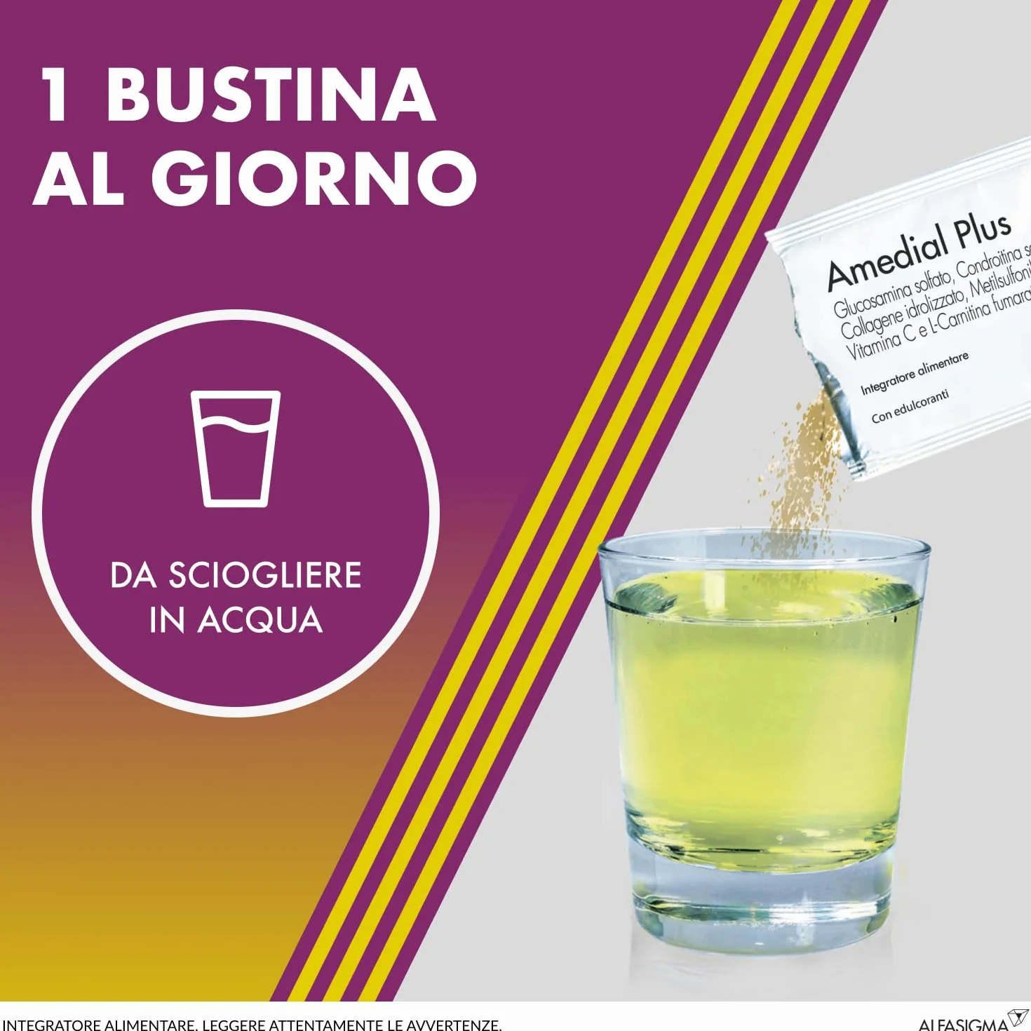 Amedial Plus, Integratore Alimentare per il Benessere delle Ossa e delle Cartilagini, 20 Bustine da 5mg da Sciogliere in Acqua