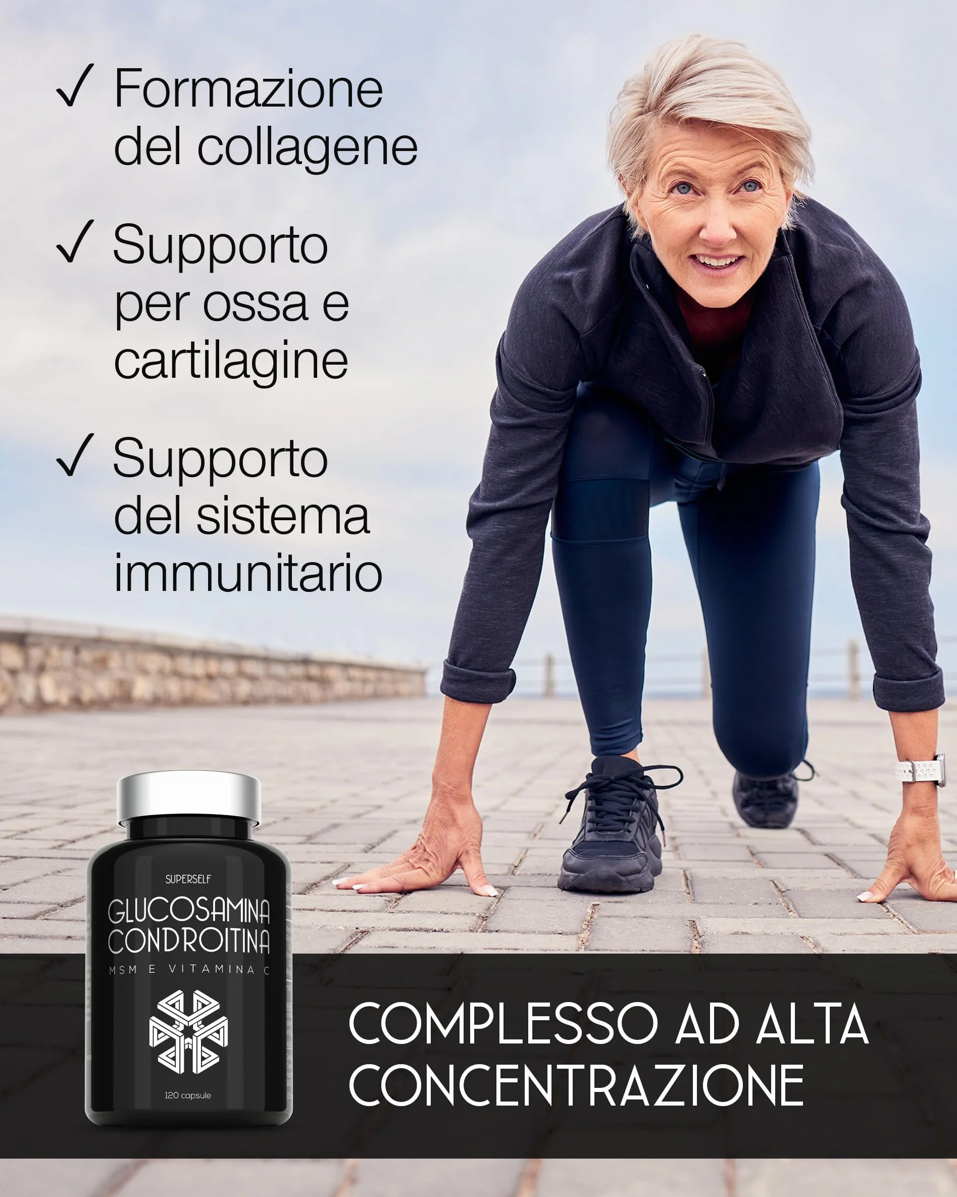 Glucosamina Condroitina MSM – Glucosamine Complex ad Alto Dosaggio - 1720 mg Glucosamina Solfato con Condroitina, MSM e Vitamina C – 120 Capsule – Integratore per Articolazioni e Cartilagine
