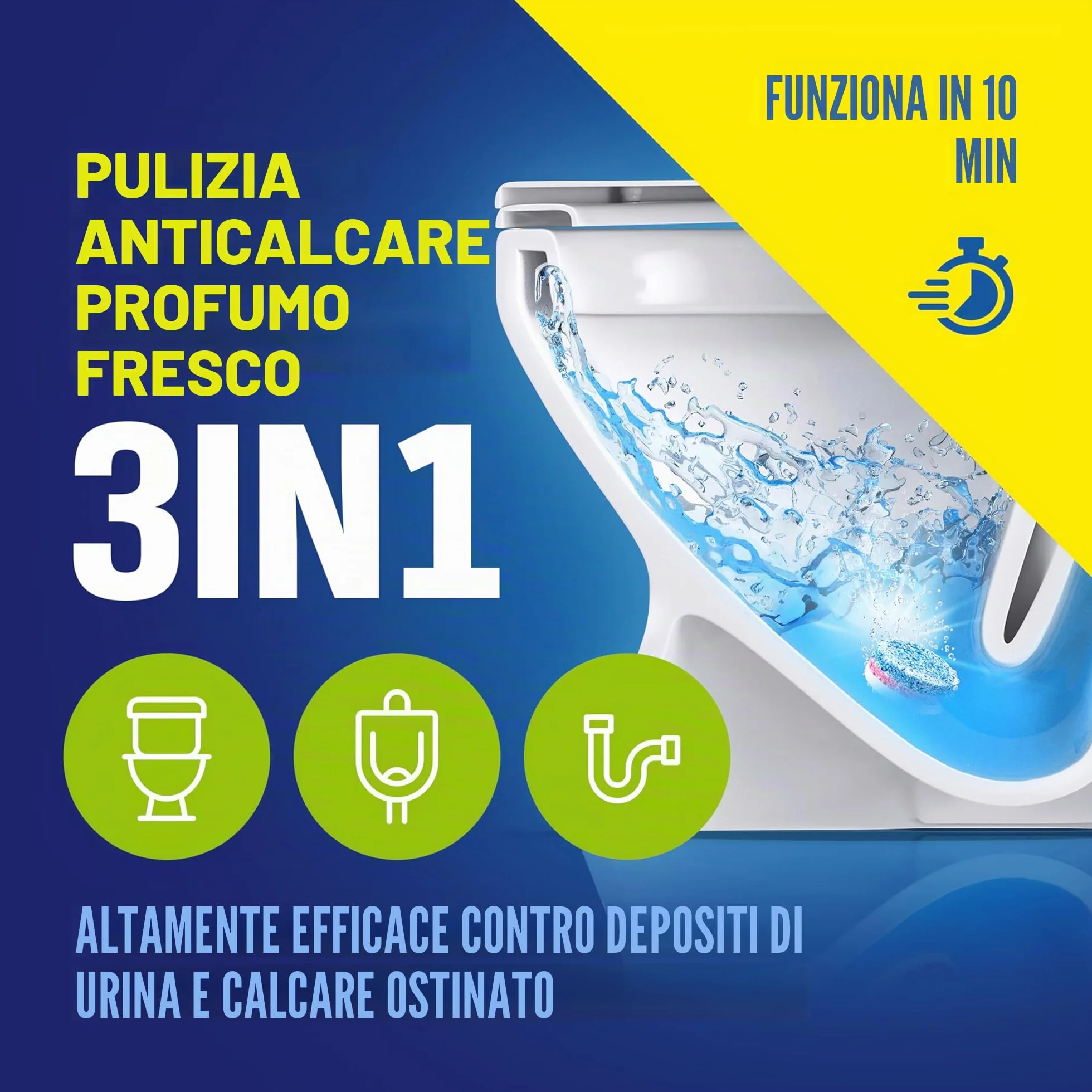 Schede per WC a 3 fasi, formula di eucalipto, fresca, 35 pastiglie