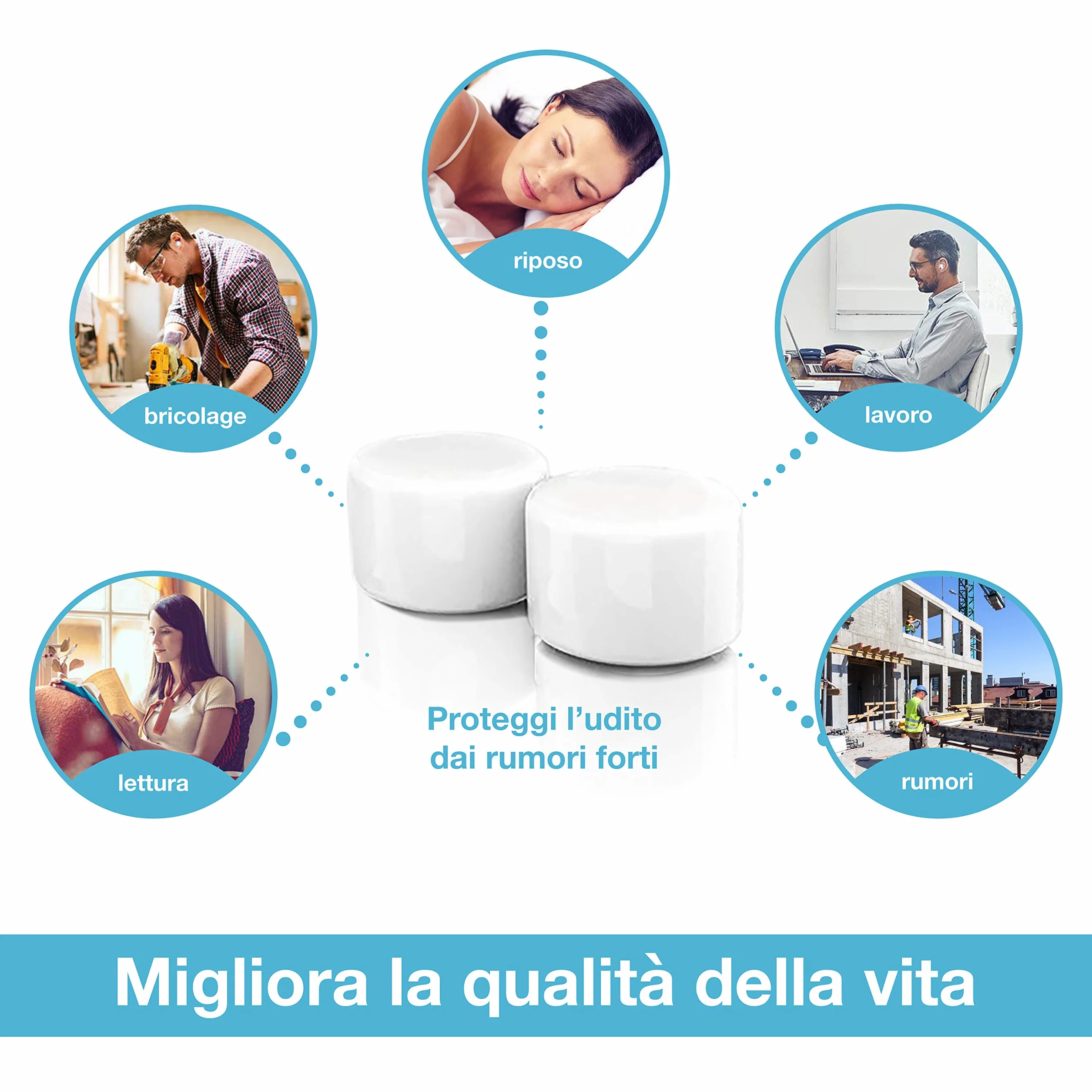 Tappi Orecchie per Dormire 4a Generazione Antirumore Silicone Modellabile Insonorizzanti Riutilizzabili 6 Paia