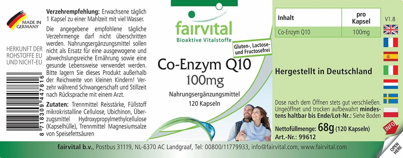 fairvital Coenzima Q10 100 mg, 120 capsule, facili da deglutire, ALTO DOSAGGIO, capsule di CoQ10 ubichinone, per 4 mesi, VEGANE
