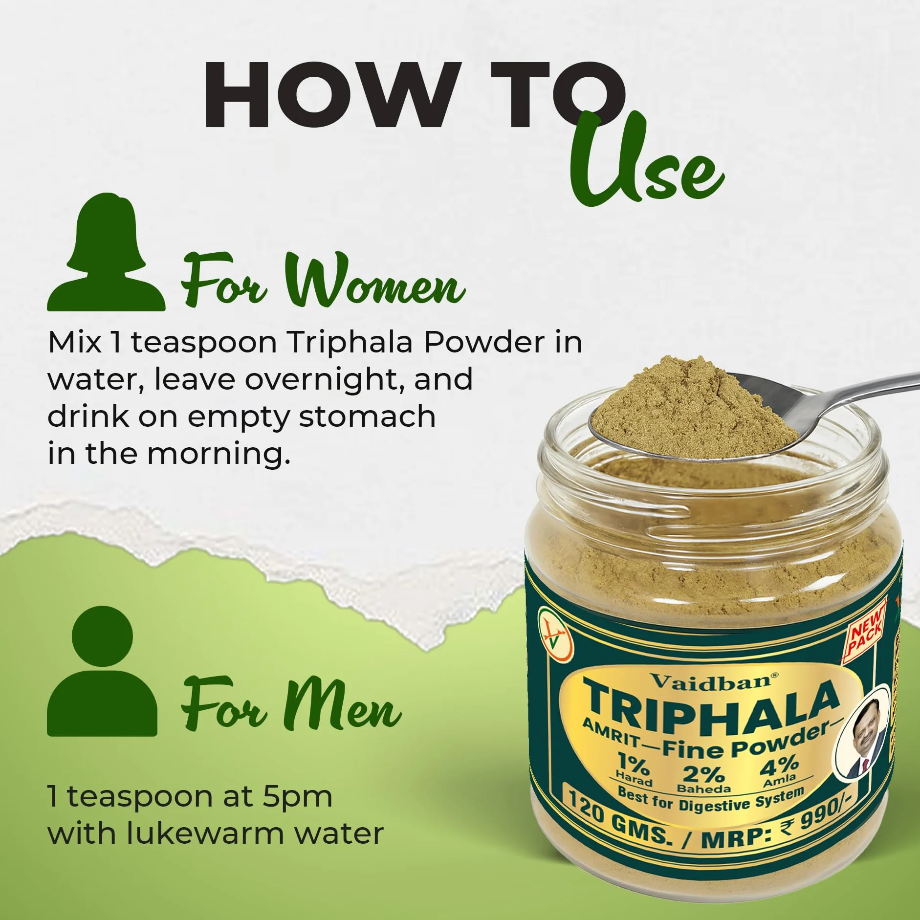 Vaidban Triphala Fine Powder/Churna - Migliora la digestione (120 Gm)