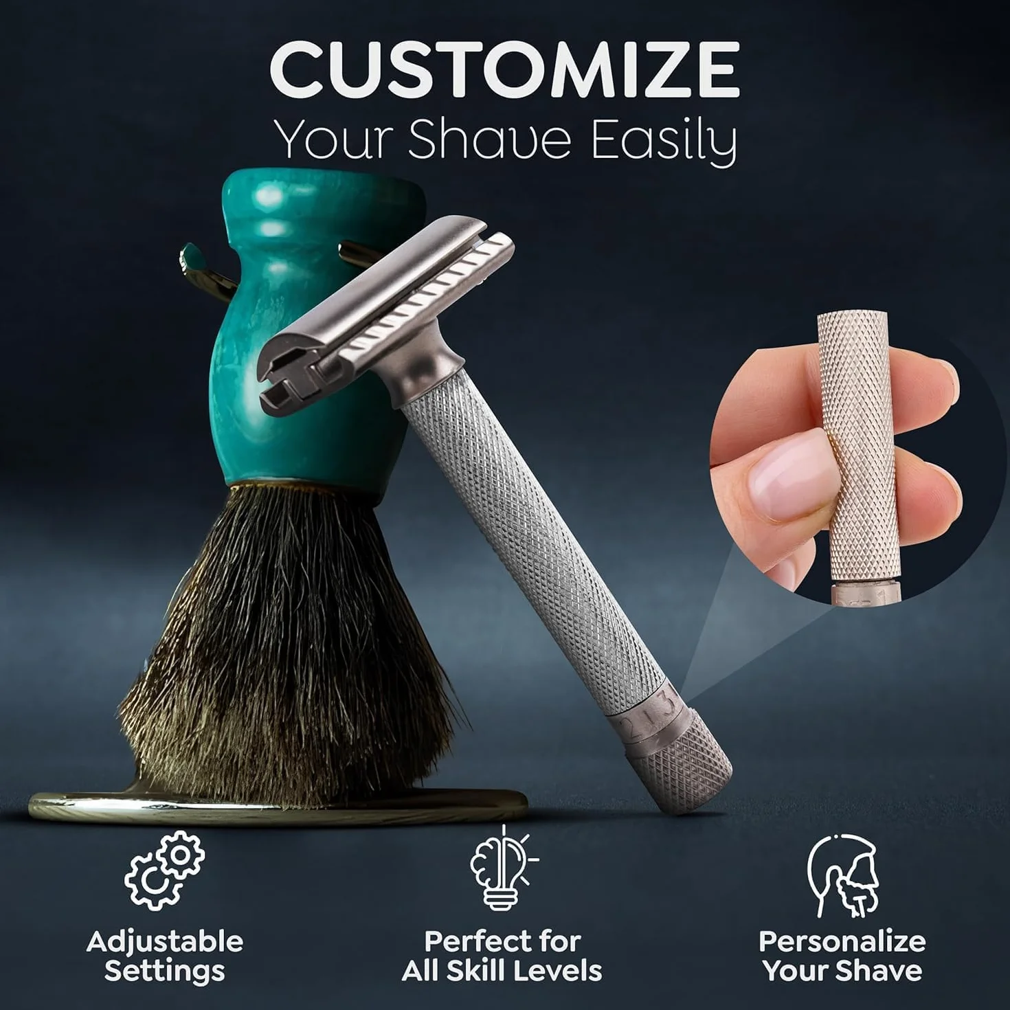 Parker Safety Razor Parker Variante regolabile doppio bordo rasoio di sicurezza e 5 Premium Blades - Cromo satinato