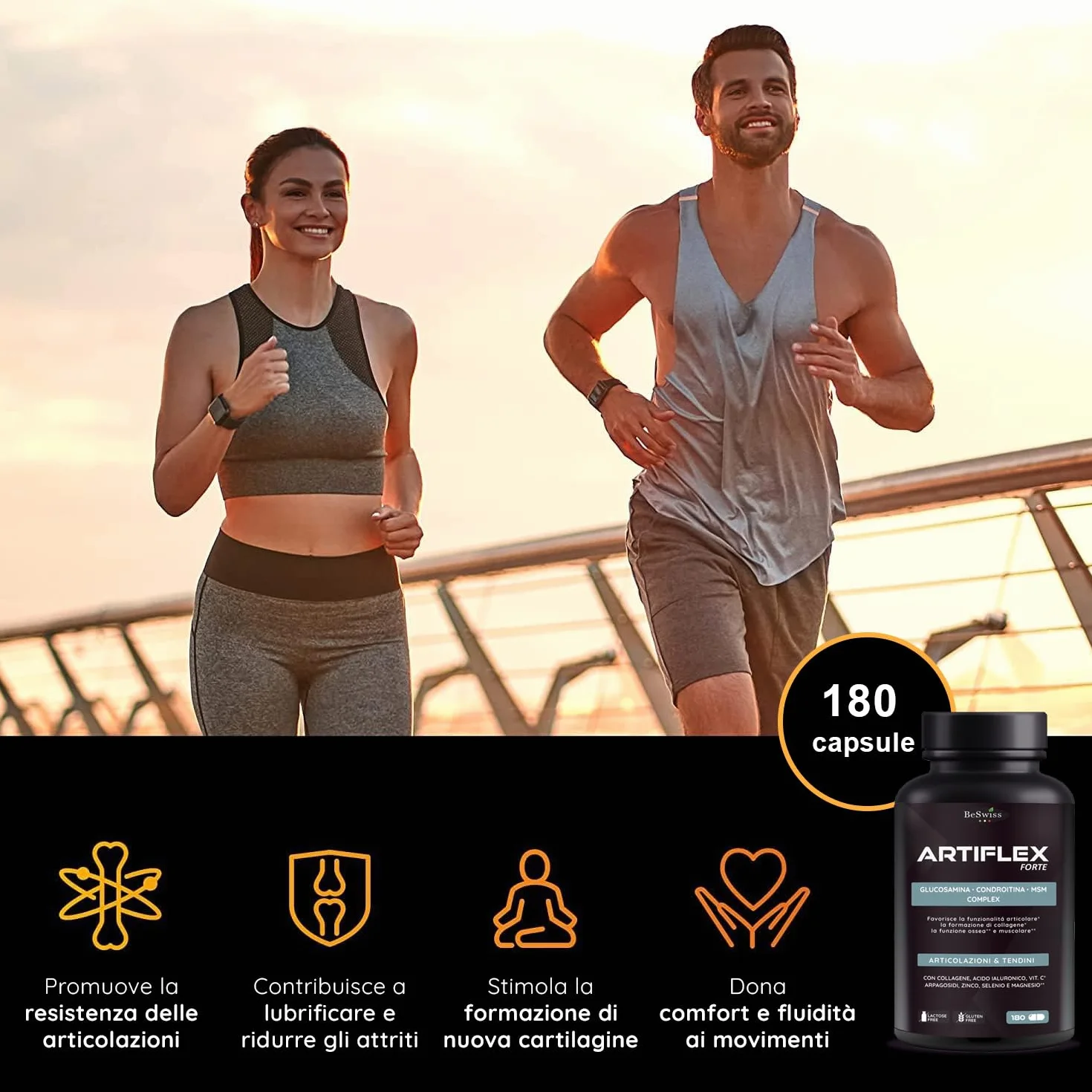 Artiflex Glucosamina Condroitina MSM - 180 Capsule Integratore per Ossa Articolazioni Cartilagine | con Collagene, Acido Ialuronico, Boswellia, Vitamine e Minerali | Alto Dosaggio