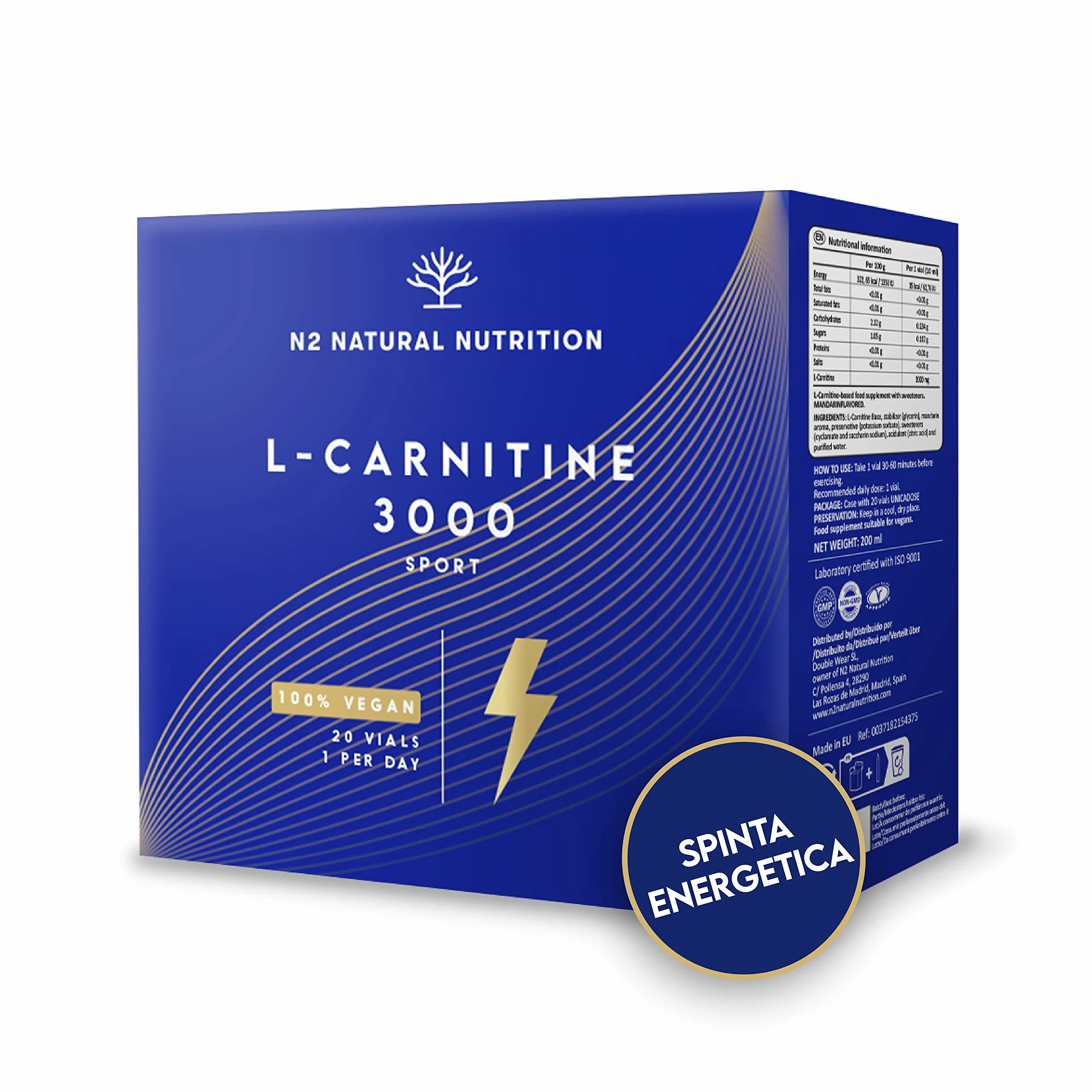 N2 Natural Nutrition L Carnitina 3000 Liquido Puro Integratore Alimentare 20 Fiale 3000mg Vegano
