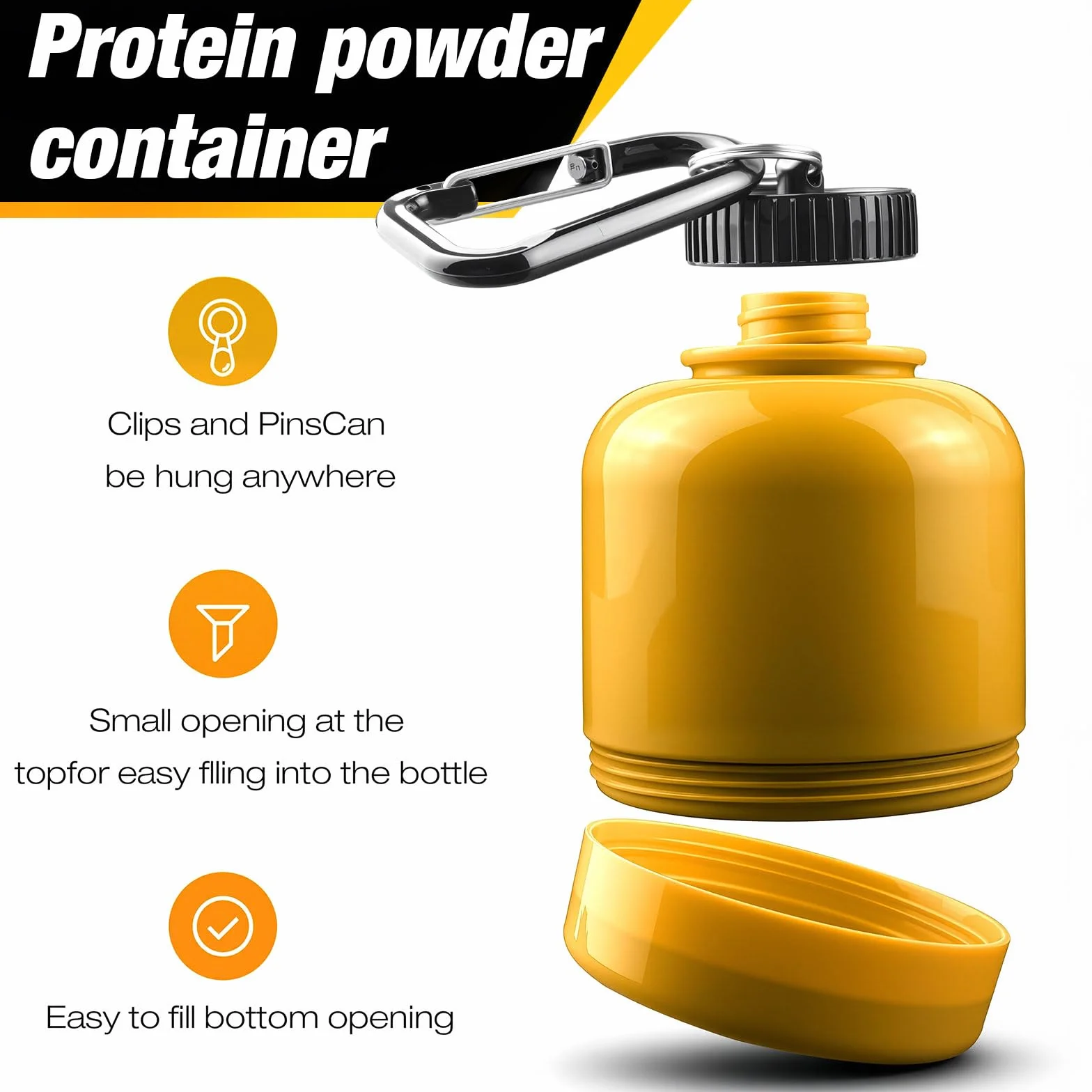 3 Piezas Porta Proteine, 200ml Porta Proteine in Polvere Ontenitore per Proteine Funnel con Moschettone per il Trasporto di Medicinali,Polvere Proteica,Pillole