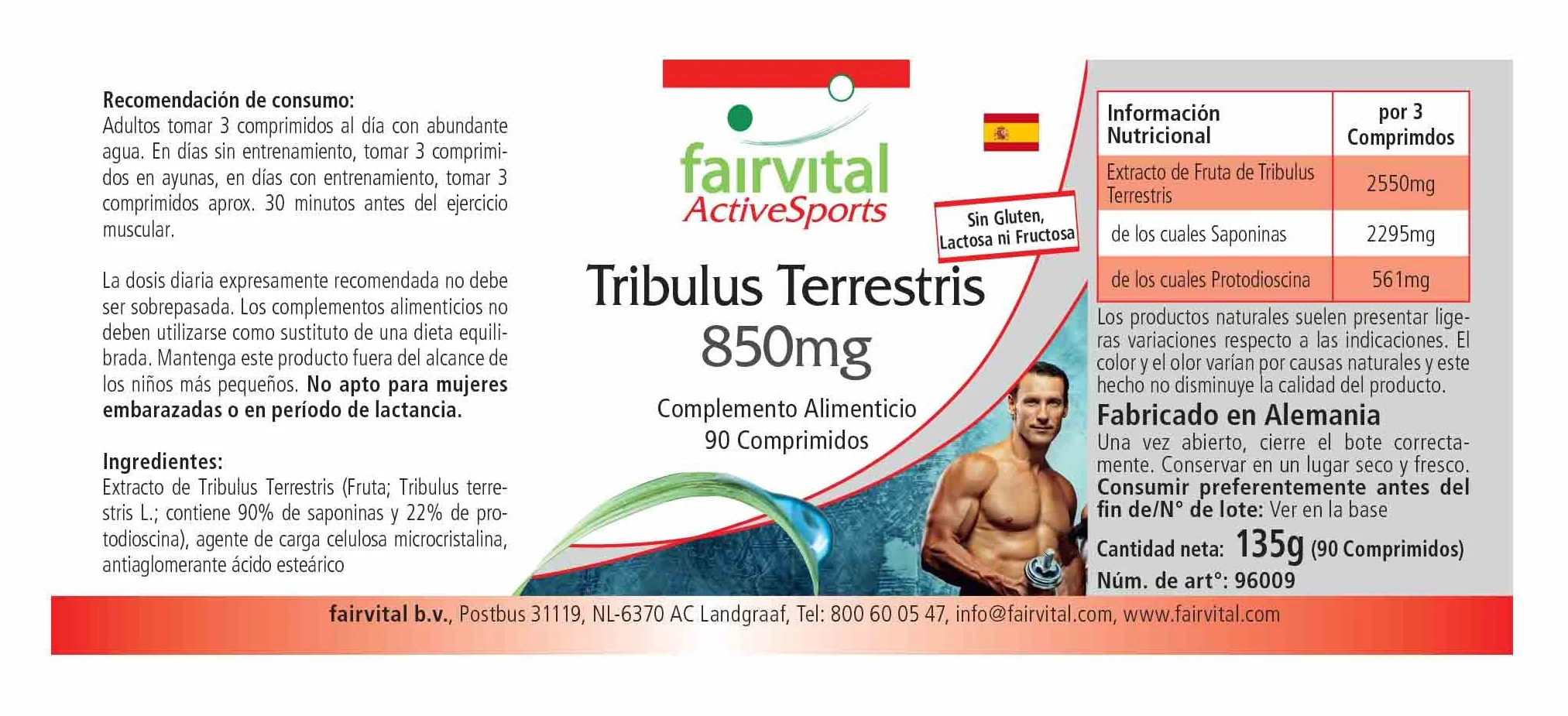 Fairvital Tribulus Terrestris 850 mg 90 compresse ALTO DOSAGGIO 90% saponine 22% protodioscina VEGANO