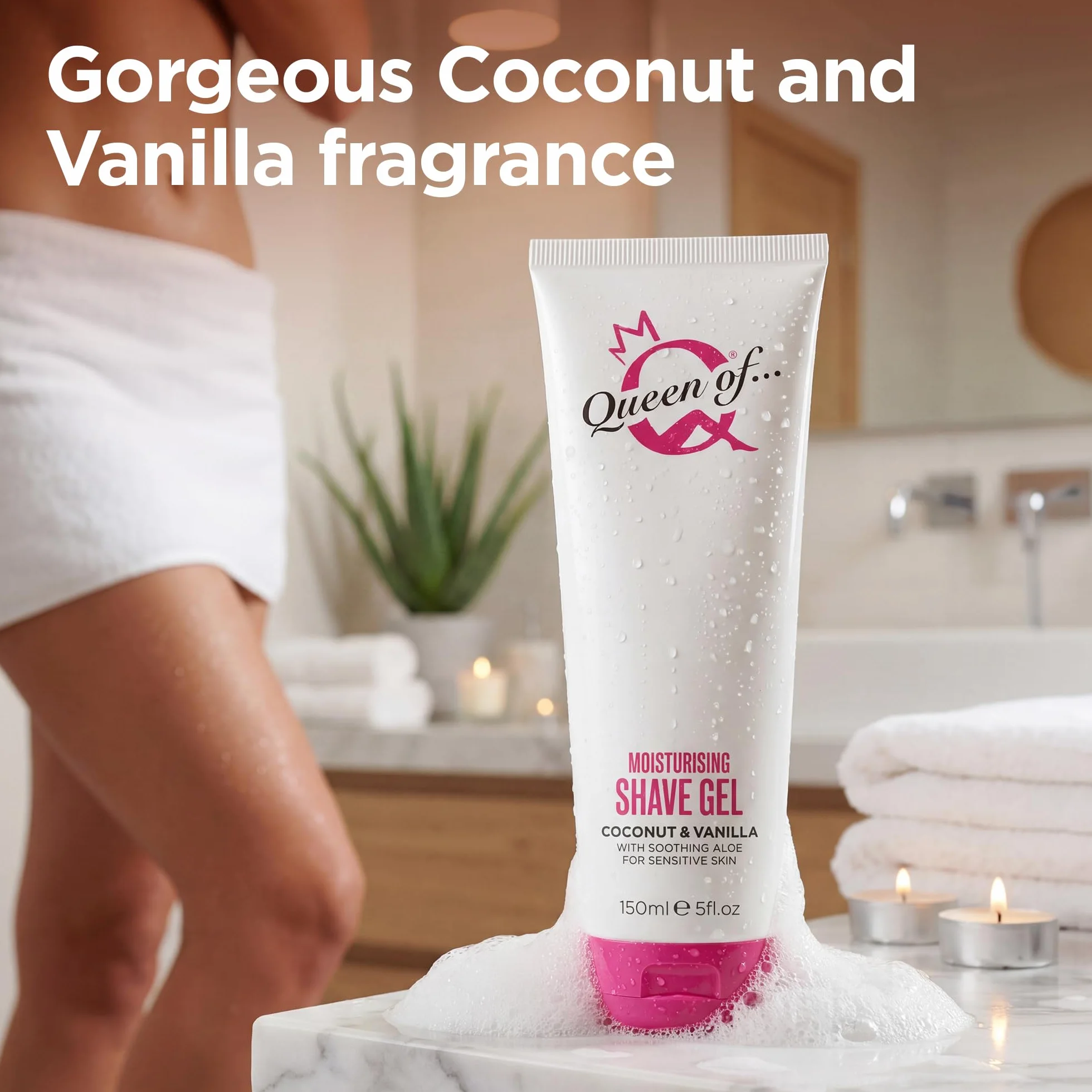Queen of Ooh la la! Gel da barba idratante per donne, pelle sensibile, bassa schiuma, per gambe, ascelle e bikini, cocco e vaniglia, vegano, 93,4% ingredienti naturali, 150ml