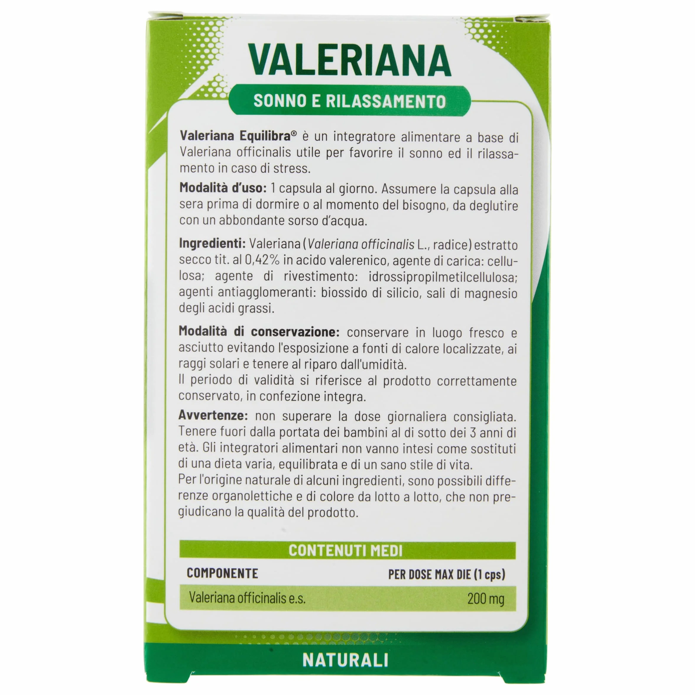 Equilibra Valeriana Integratore Sonno Rilassamento Stress 30 Capsule