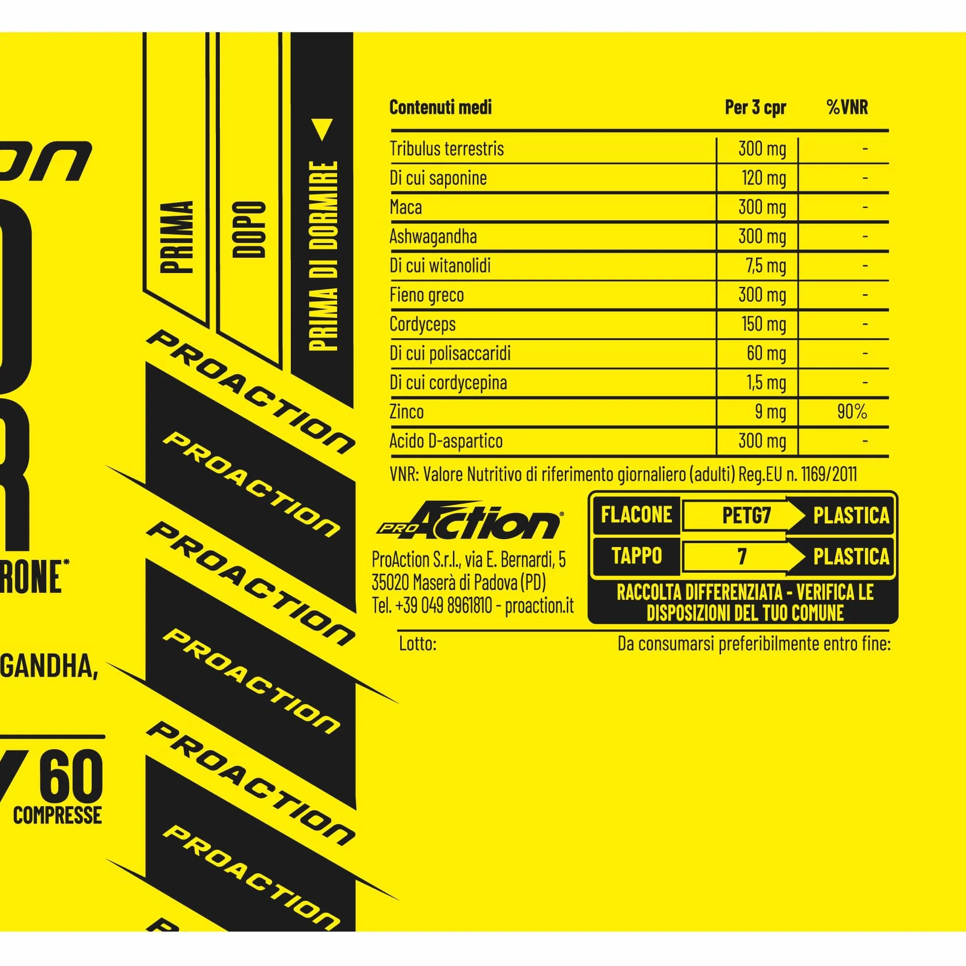 ProAction TESTO POWER | Testosterone Booster con Alto Dosaggio di Tribulus Terrestris, Maca Nera, Fieno Greco, Ashwagandha e Zinco | Integratore Testosterone Uomo per Aumento Massa Muscolare | 60 cpr
