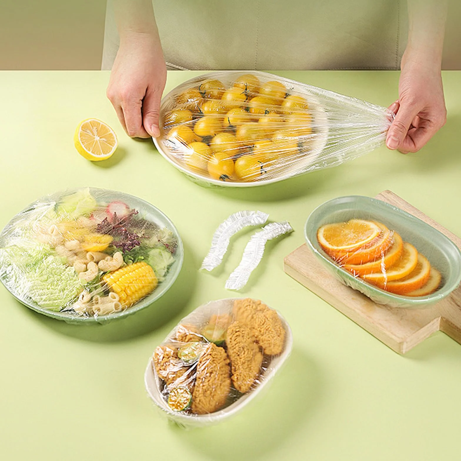 100 pezzi di pellicola trasparente con gomma elastica, riutilizzabili, coperture per alimenti, sacchetti sigillati per la conservazione degli alimenti