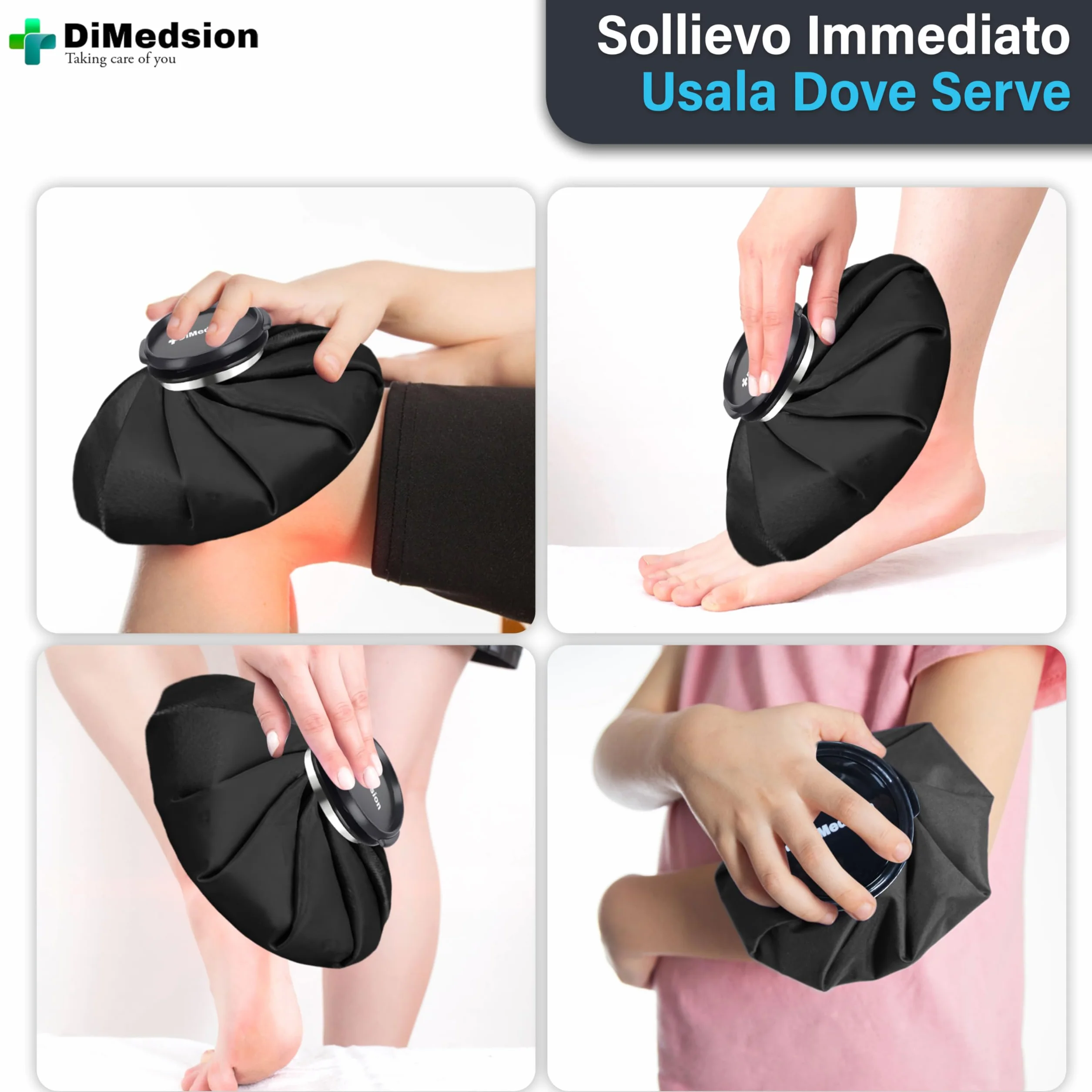 DiMedsion Borsa del ghiaccio per ginocchio con cinturino nero