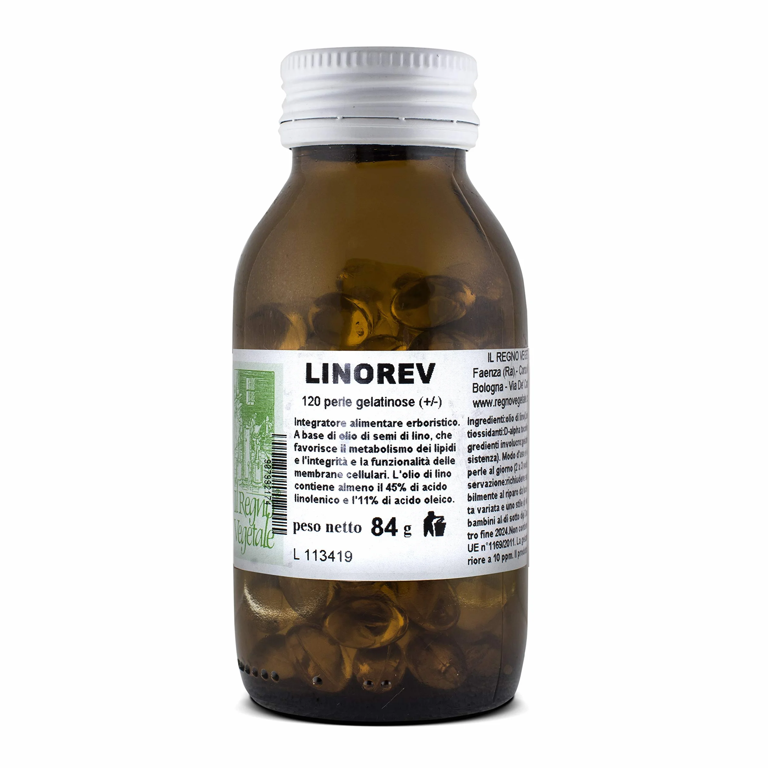LINOREV Olio di Lino 120 Perle 500 mg Omega 3 Vegetali Naturali Vegan Made In Italy