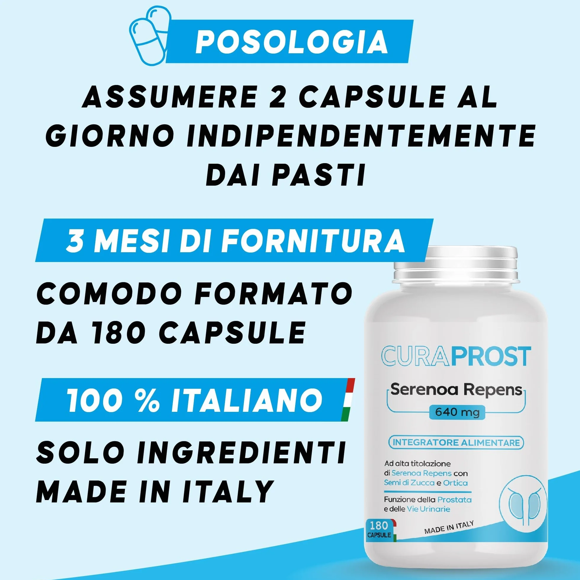 Serenoa repens prostata Integratore 640 mg 180 Capsule Saw palmetto Formula Complex integratore Uomo benessere delle vie Urinarie