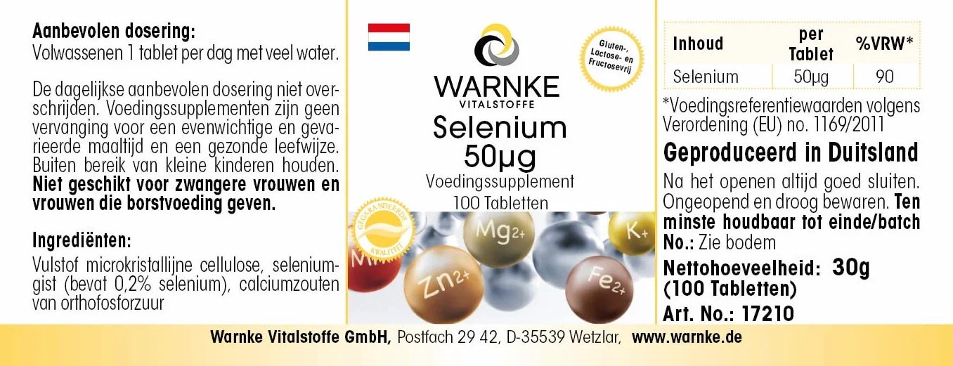 Selenio 50 mcg - 100 compresse - Antiossidante | Warnke Vitalstoffe - Qualità da farmacia tedesca