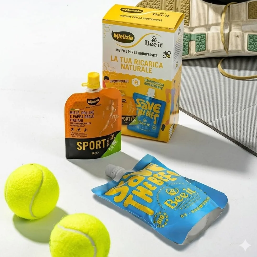 Mielizia Kit Sport Ricarica Naturale SportPocket Miele Polline Pappa Reale Bagnodoccia Rigenerante 250 ml Miele Biologico Cofanetto Energia Recupero Post Workout