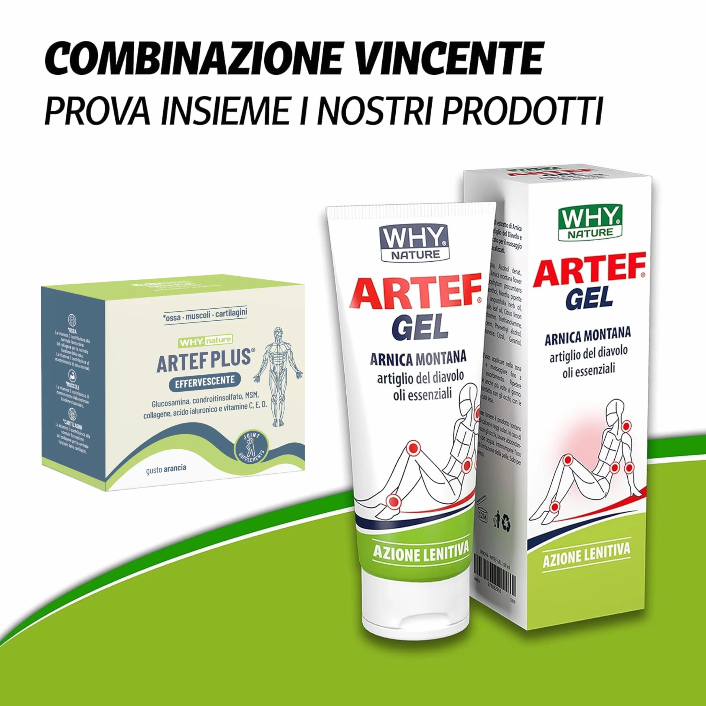 WHY NATURE ARTEF PLUS - Integratore Alimentare Ossa e Cartilagine - Con Vitamina C, Vitamina D3, Vitamina E, Acido Ialuronico - Gusto Arancia - Senza Glutine - 24 Bustine