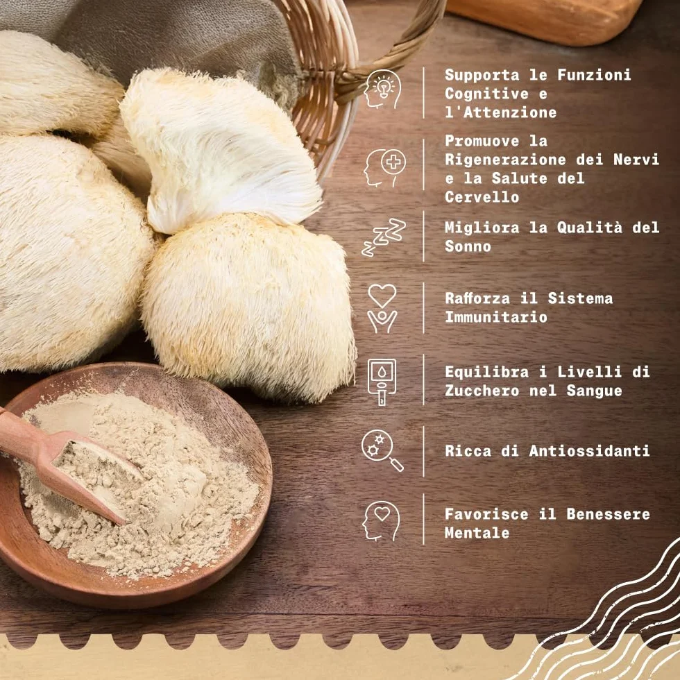 NaturaleBio Criniera di Leone in Polvere 200g | Biologica, Vegana, Senza Glutine, Non OGM | Supporta Funzioni Cognitive, Intestino e Sistema Immunitario | Facile da Assumere