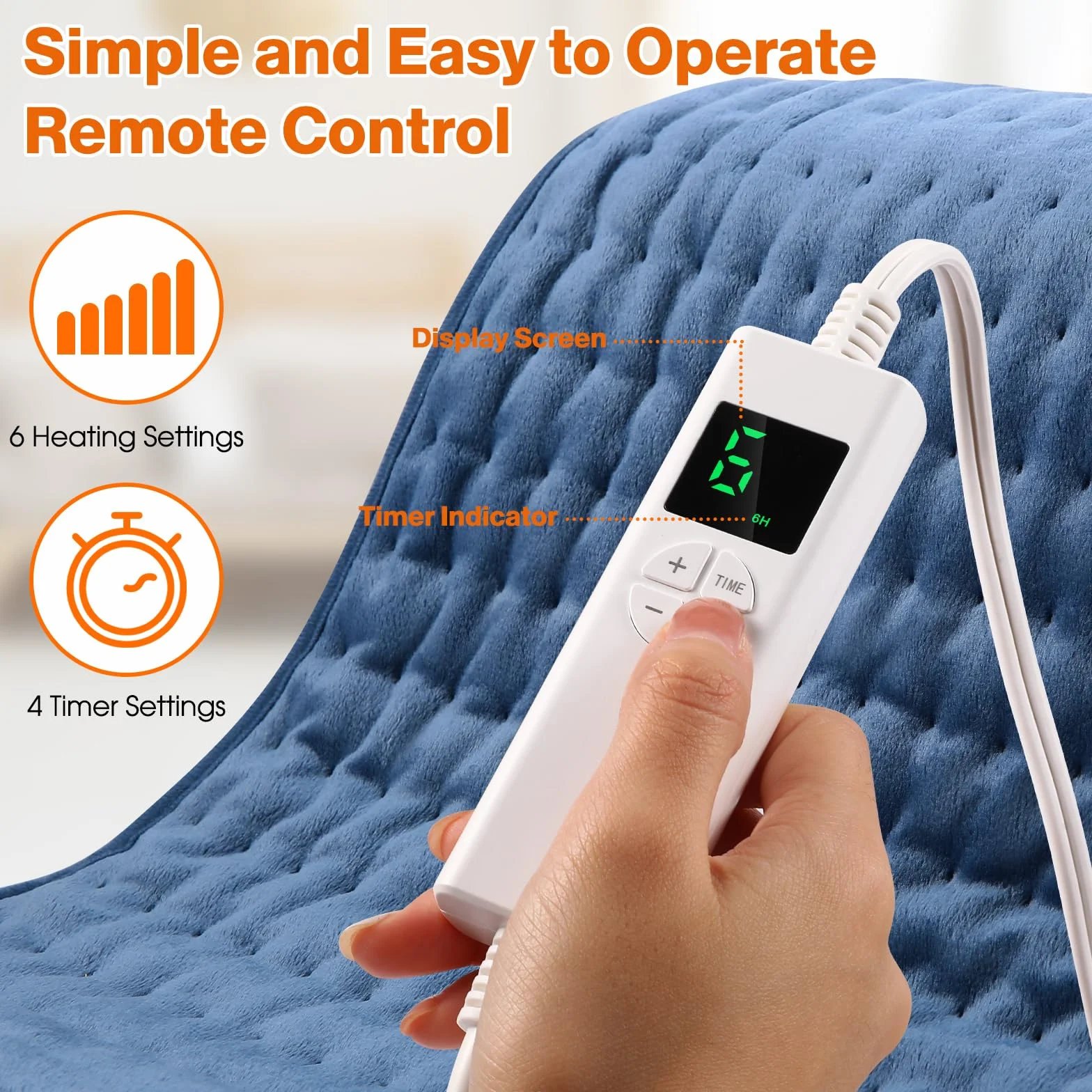 Termoforo Elettrico OneAmg 126x30cm Termoforo Lombare con 6 Livelli di Temperatura e Spegnimento Automatico Riscaldamento Rapido Lavabile Cuscino Termico Elettrico Per Schiena Spalle Addome Blu