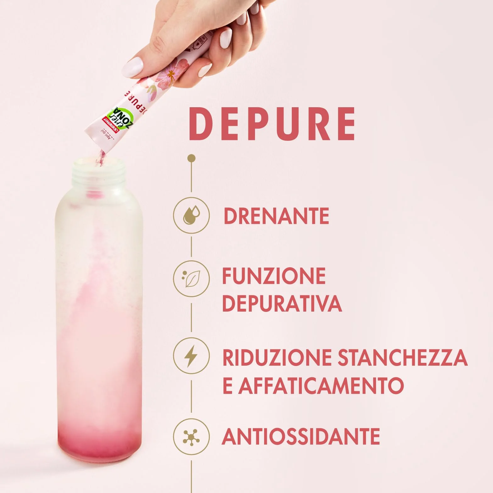 Enervit EnerZona Care Depure Integratore Alimentare Drenante Antiossidante 20 Bustine Zero Zuccheri Gusto Ibisco