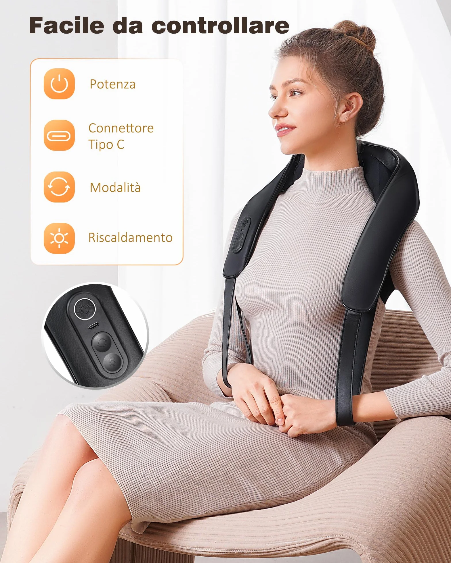 KNQZE® Massaggiatore cervicale senza fili, Massaggiatore schiena e collo ricaricabile, Massaggiatore shiatsu 4D con impastamento profondo, Riscaldamento al grafene potenziato, Regalo festa della mamma