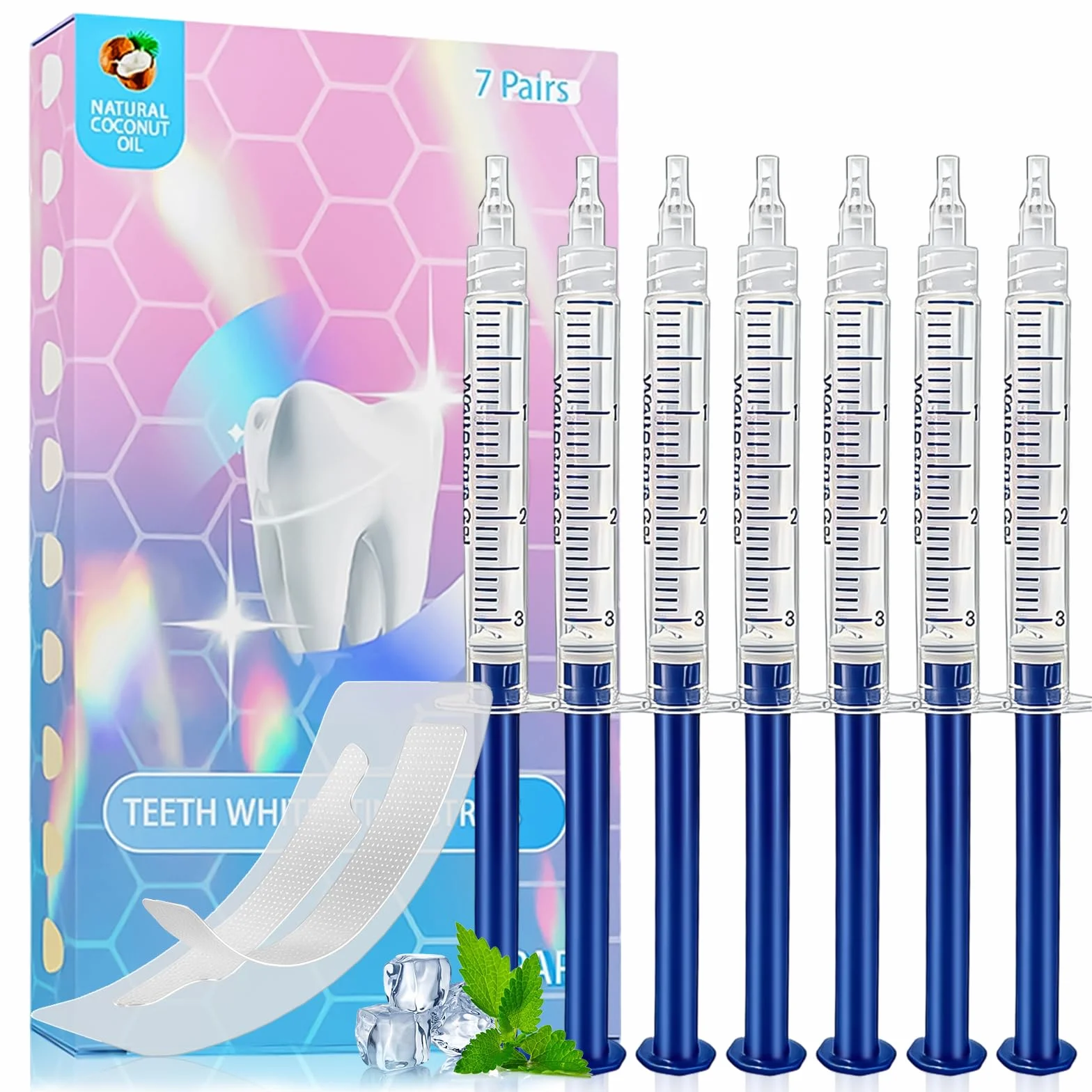 Kit Sbiancante Denti Professionale,7 pezzi Gel Denti sbiancante,Strisce Sbiancanti denti Professionali,Set Sbiancante per denti a Casa,con applicazione semplice e veloce