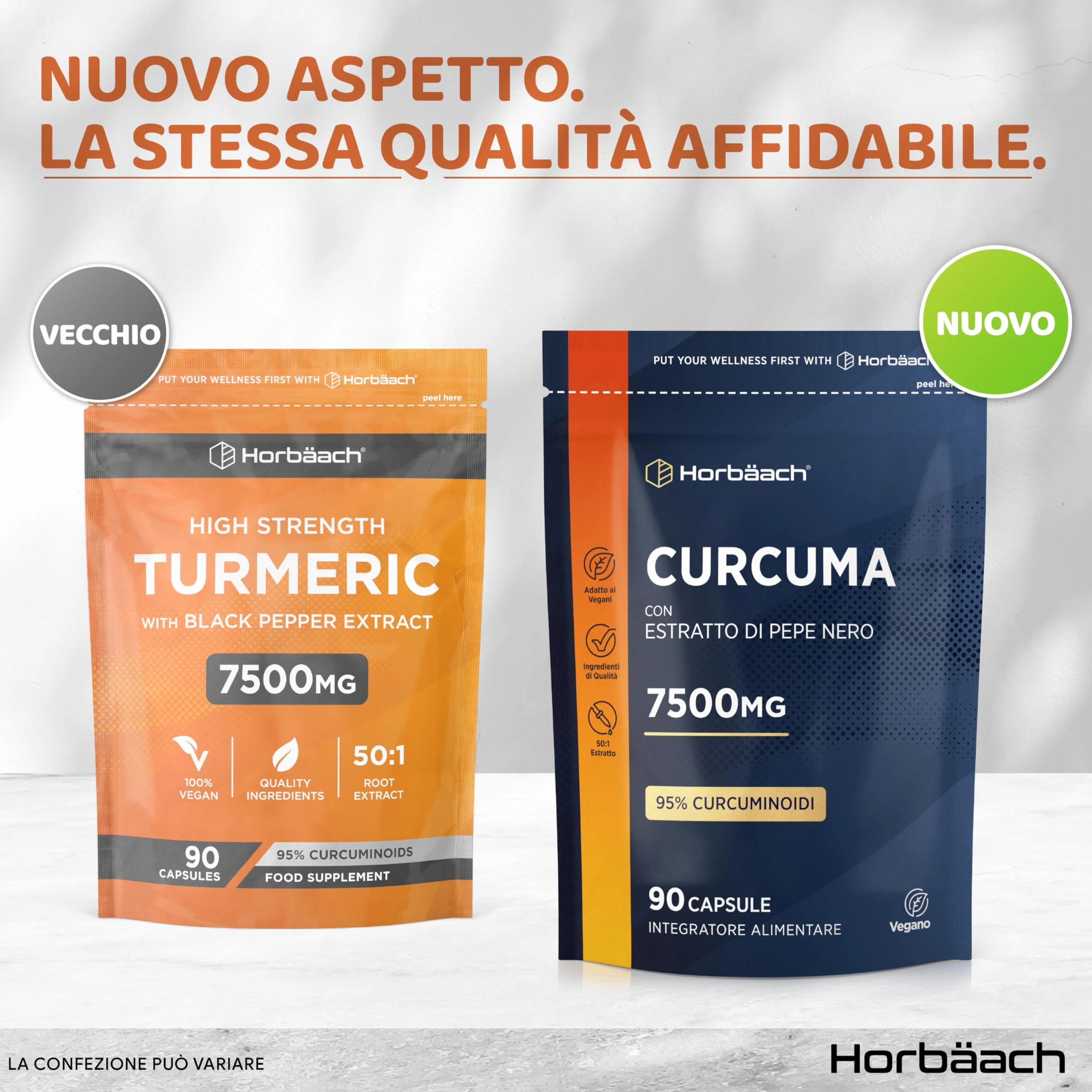 Curcuma Capsule 7500mg Horbaach Alta Dosaggio Curcumina e Piperina Turmeric and Black Pepper