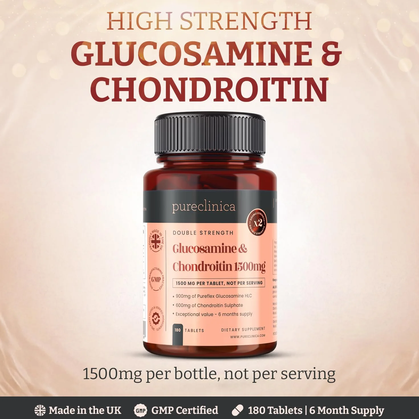 Alta forza 1500mg glucosamina HCL & condroitina x 180 compresse - 6 mesi azione