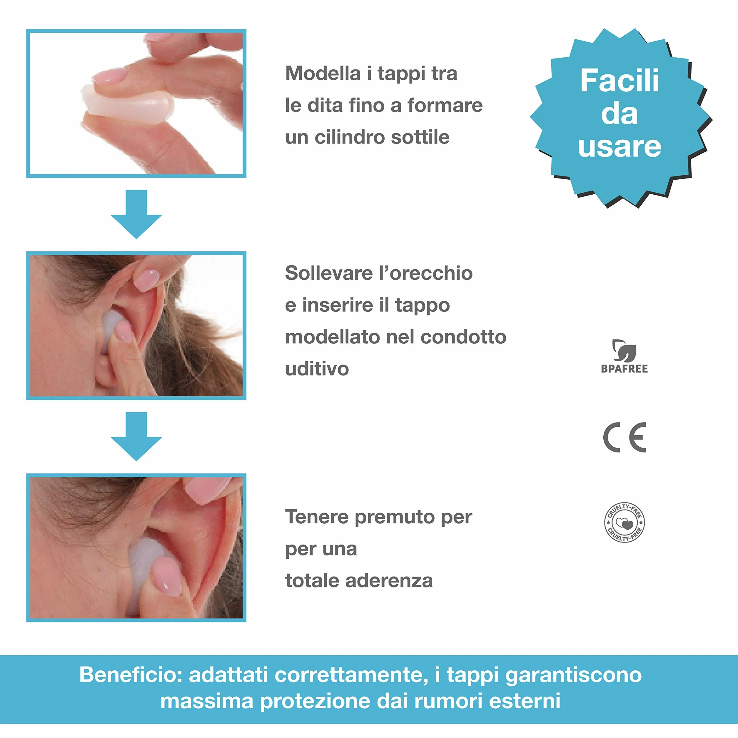 Tappi Orecchie per Dormire 4a Generazione Antirumore Silicone Modellabile Insonorizzanti Riutilizzabili 6 Paia