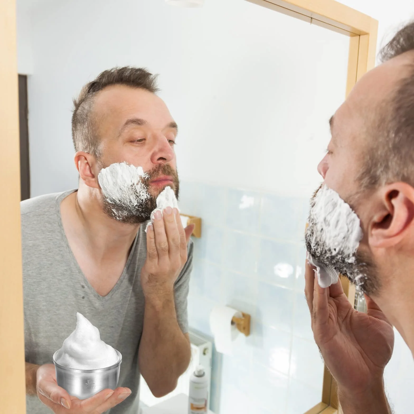 GRUTTI Ciotola da barba in acciaio inox per uomini durevole Shaving Bowl con ampia apertura resistente al calore e sicuro per sapone da barba e cura della (10.5cm)
