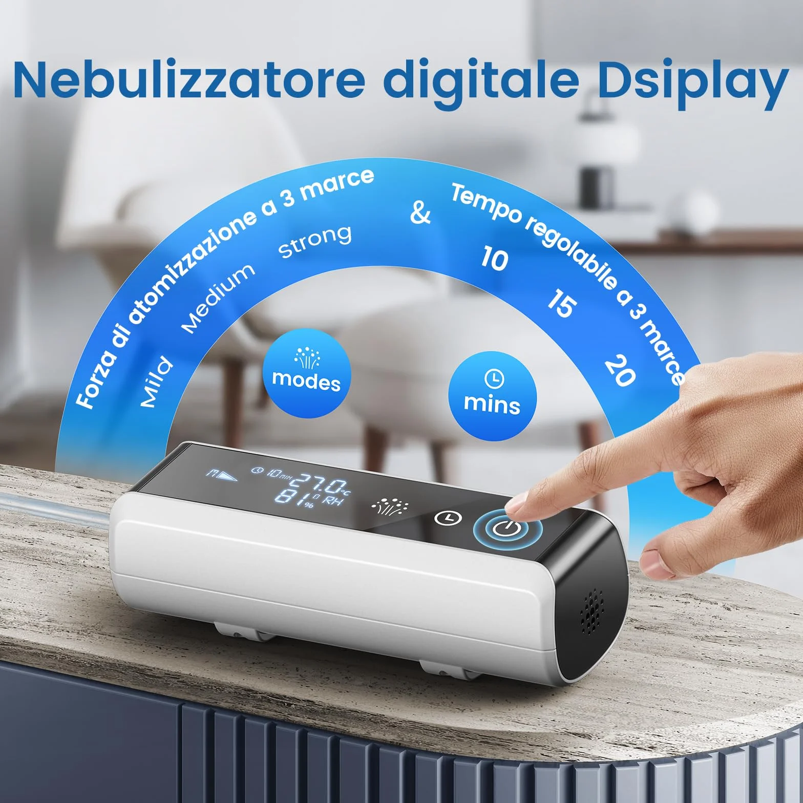Aerosol per Bambini Adulti LED Intelligente Regolabile Macchina Aerosol con Timer Ultrasuoni Boccaglio 2 Mascherine Tosse Asma