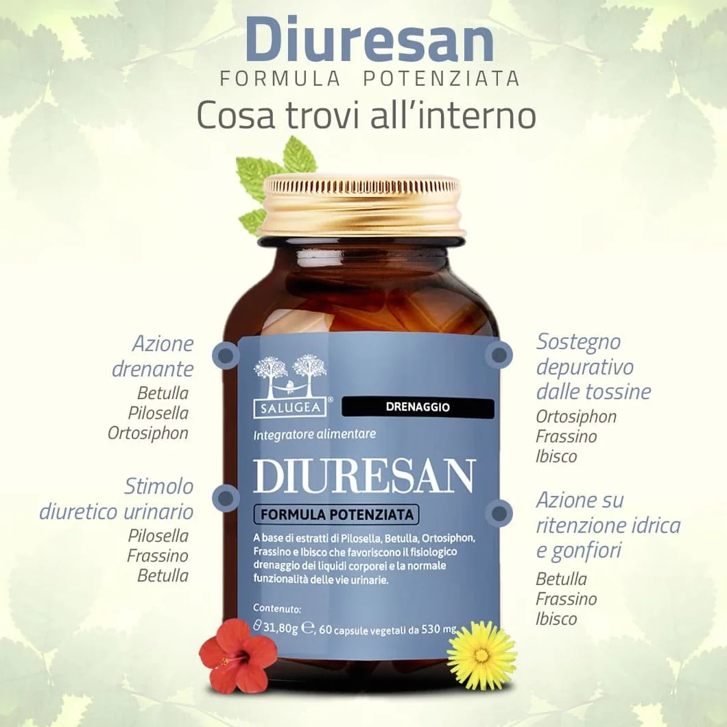 Salugea DIURESAN Formula Potenziata Integratore Ritenzione Idrica Drenaggio Depurazione Capsule Vegetali 60 capsule