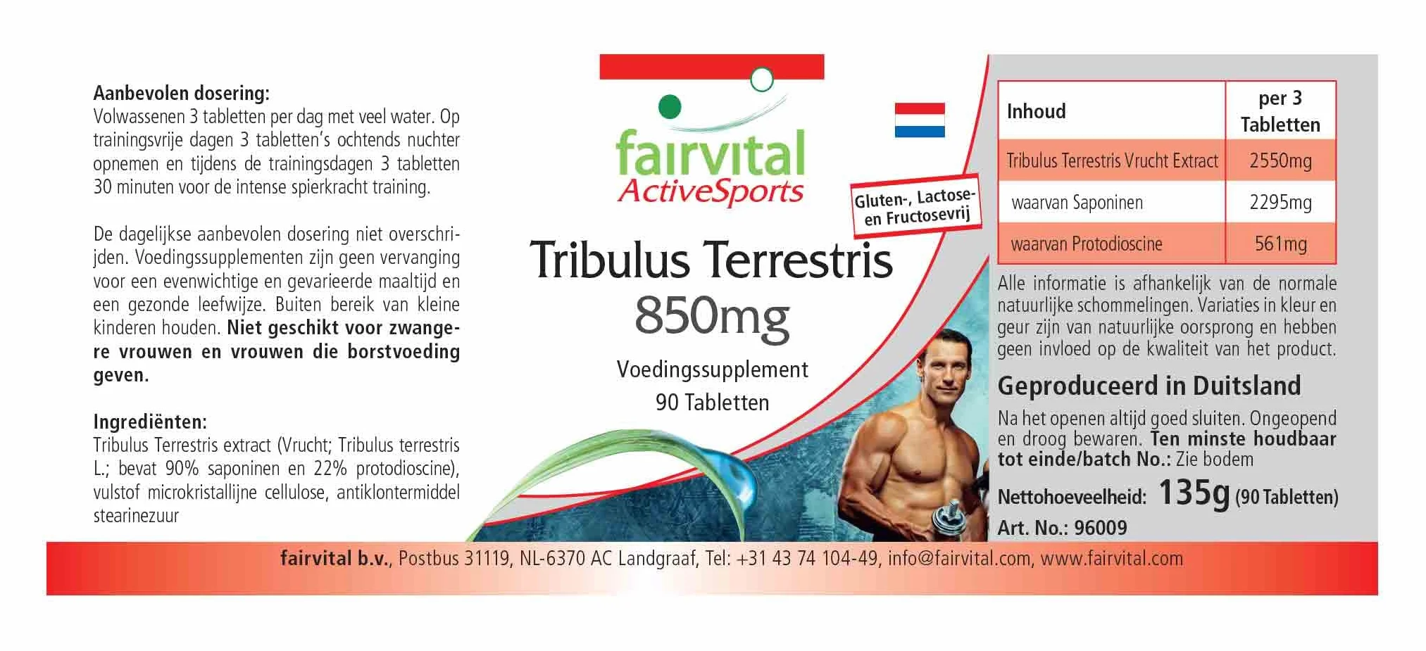 Fairvital Tribulus Terrestris 850 mg 90 compresse ALTO DOSAGGIO 90% saponine 22% protodioscina VEGANO