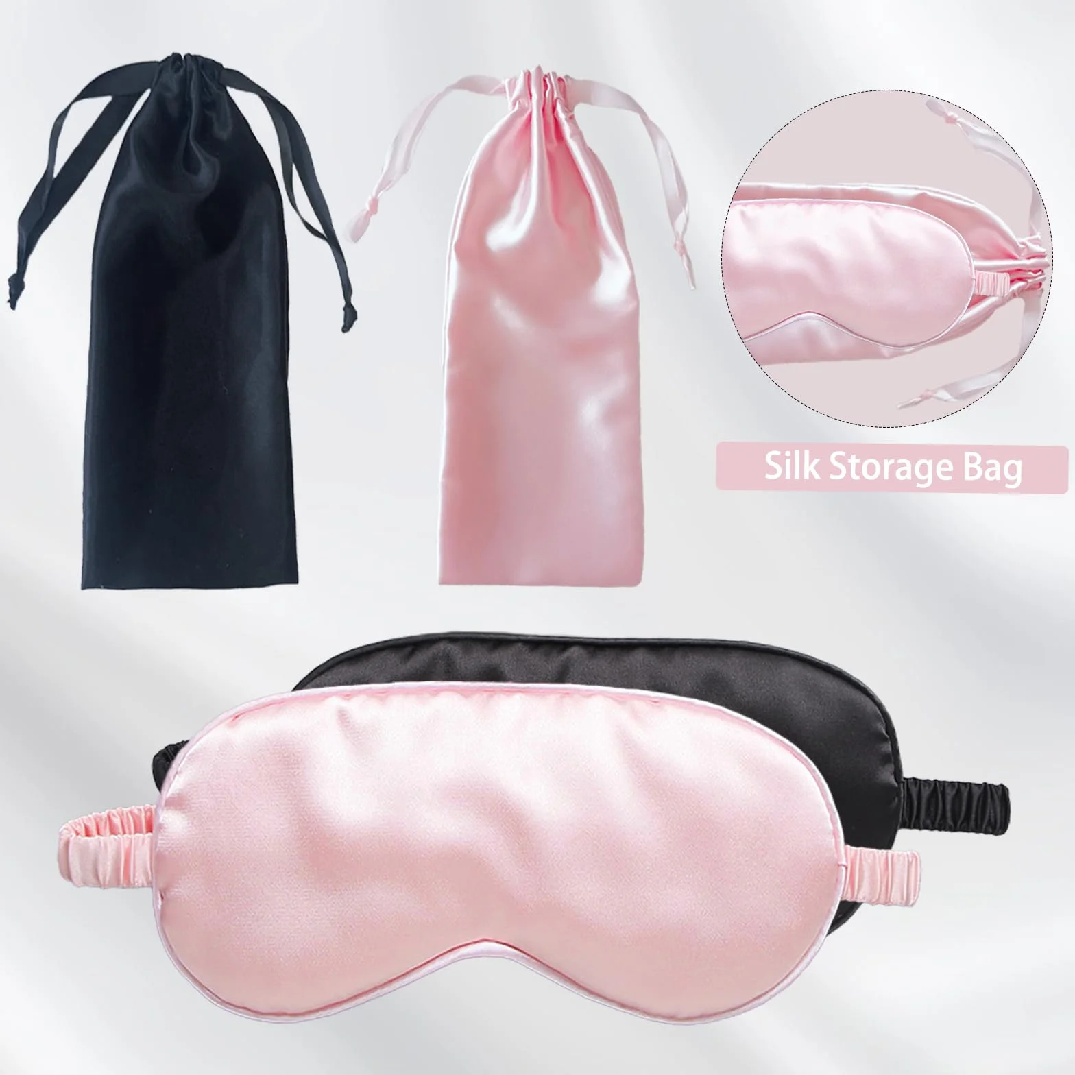 KEYRI 4 Pezzi Mascherina per Dormire per Donne, Maschera per Dormire Seta Mascherina per Occhi Antiluce e Morbida Mascherina Occhi per Dormire per Viaggi Pisolino con Fascia Elasticità