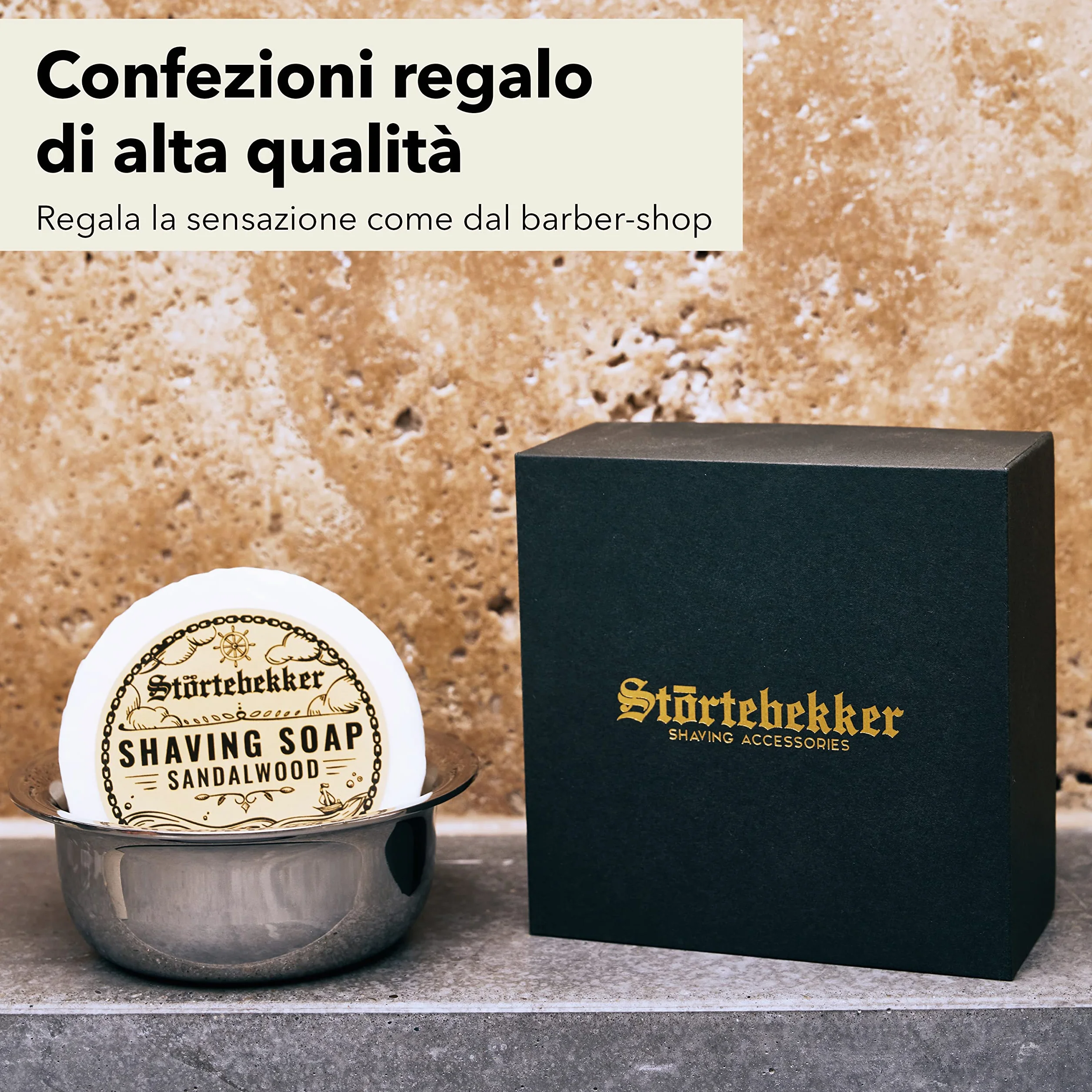 Störtebekker Premium Sapone da rasatura (Sandalo) - per una ricca schiuma da barba - Perfetto per la rasatura con rasoio di sicurezza e rasoio a lama dritta - vegano - fatto a mano (70g, 1pc.)