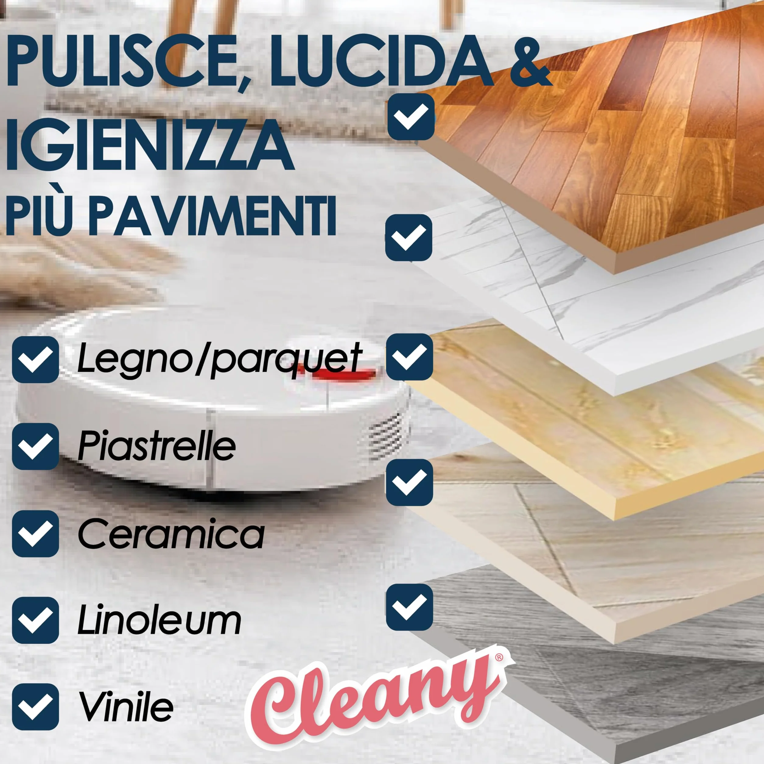 CLEANY Detergente Concentrato per Robot Lavapavimenti 1000ml Multisurface Igienizzante (Eucalipto)