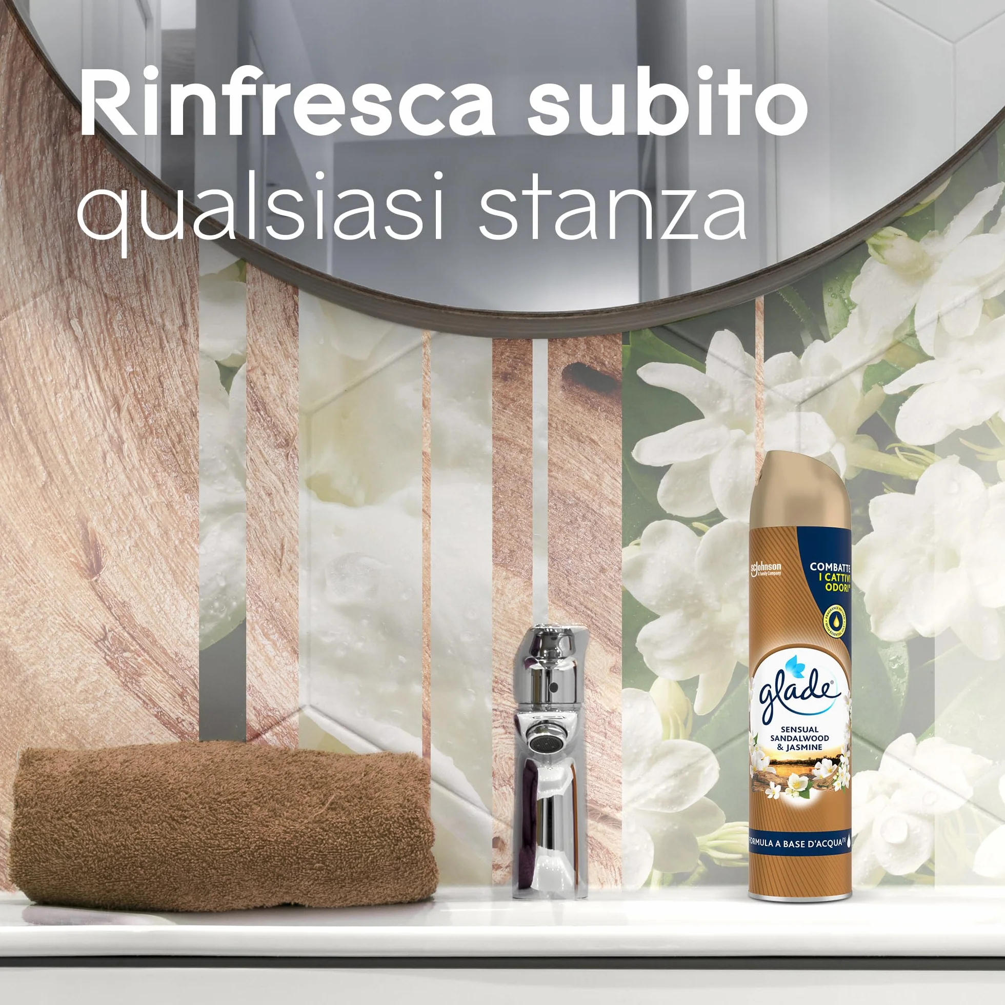 Glade Deodorante per Ambienti Spray, Fragranza Sandalo di Bali e Gelsomino, Formato Scorta da 6 Spray da 300ml