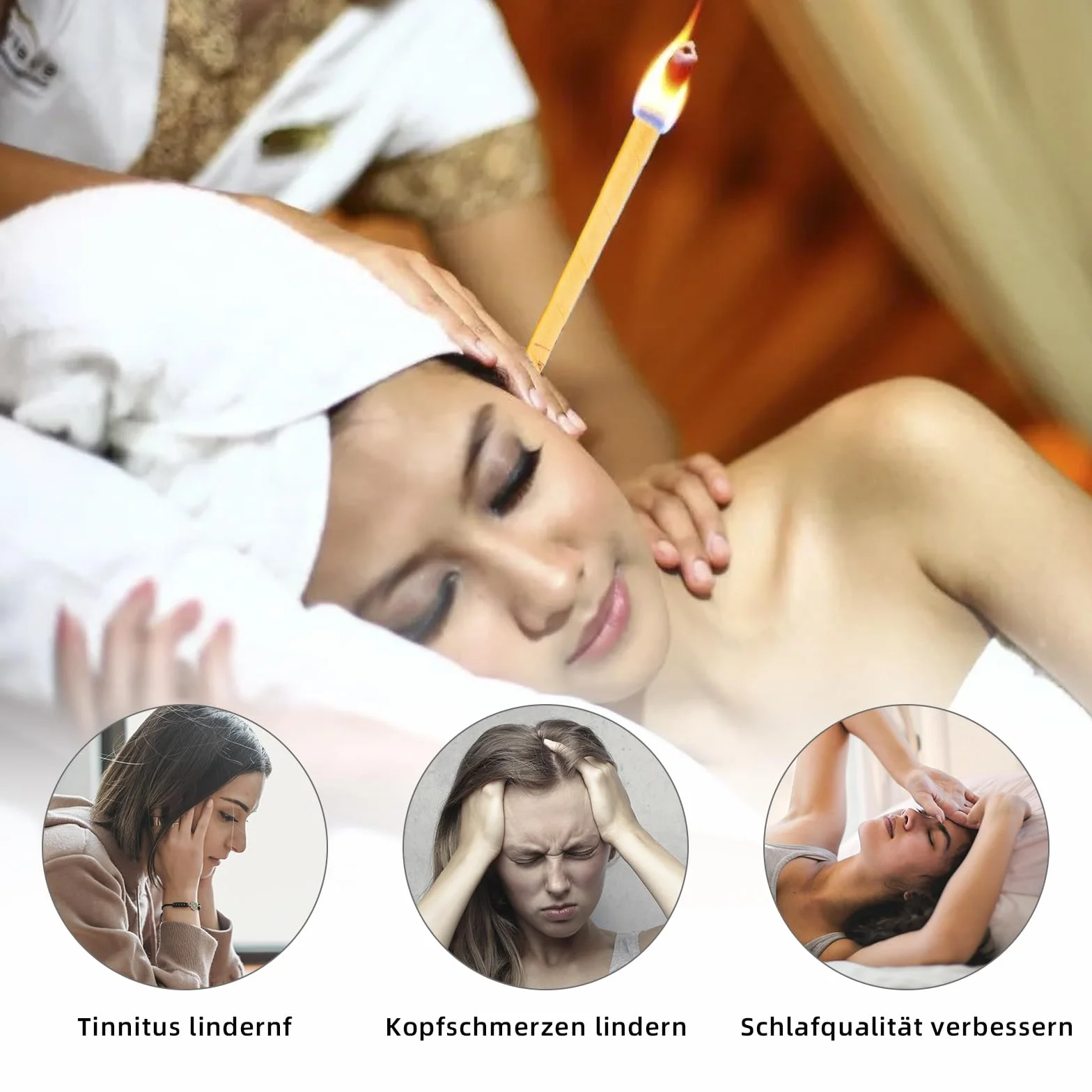 32 Pezzi 8 Diverse Fragranze Coni per Orecchie,25cm Cono Orecchie Cerume con 8 Dischi Protettivi e Tampone di Cotone,per Rimuovere la Cera Dell'orecchio,Relax e Pulizia