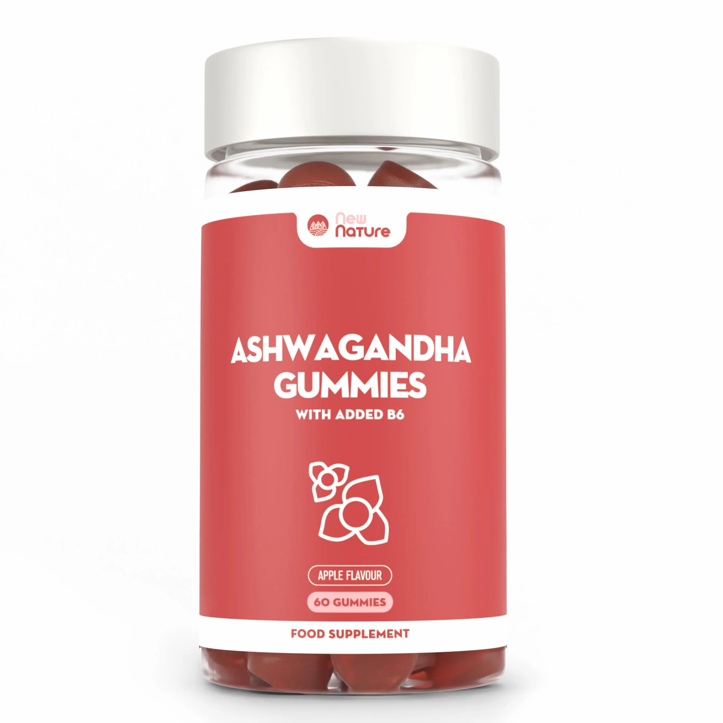 Ashwagandha Gommose 1500mg Integratore Radice di Ashwagandha Alta Potenza Vitamina B6 Gusto Naturale Mela 60 Gommose