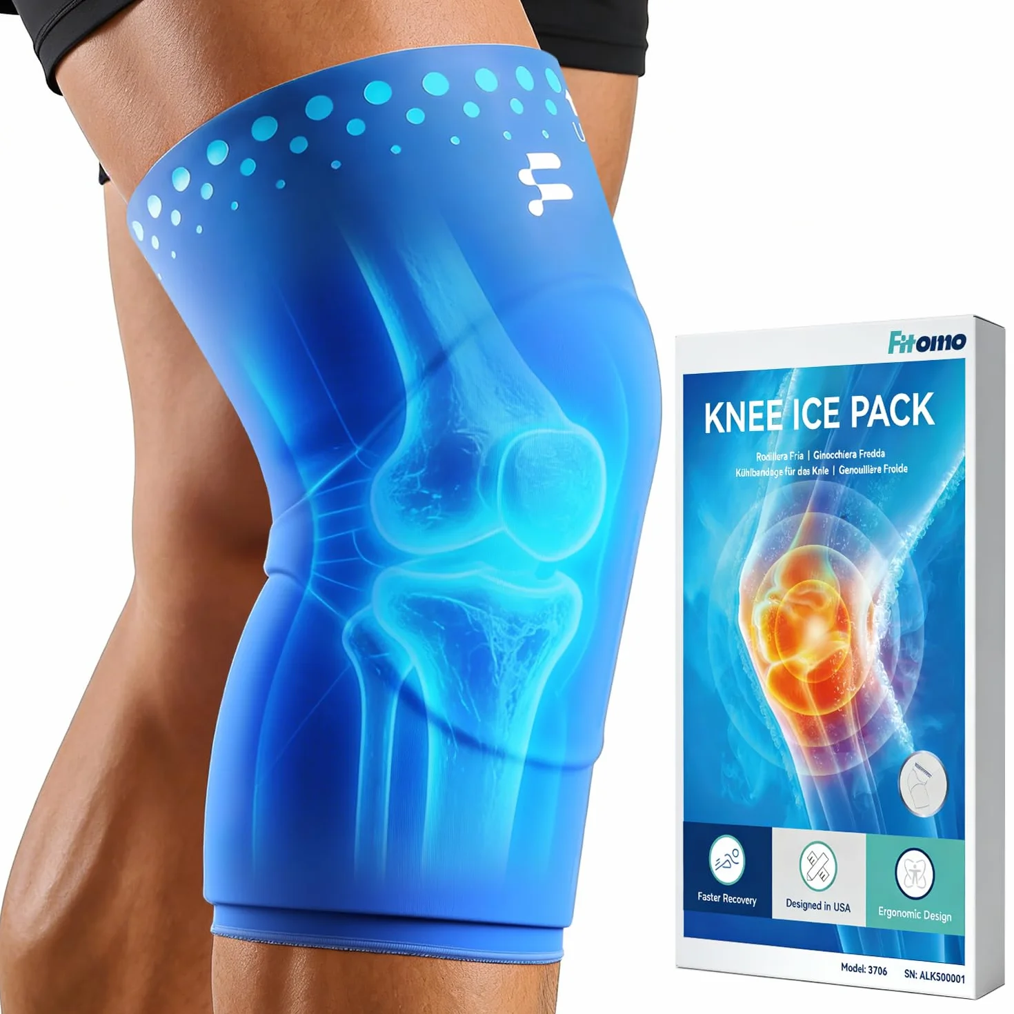 Fitomo Fascia Fredda e Calda per il Ginocchio - Terapia a Caldo e Freddo Riutilizzabile per Dolore e Gonfiore, con Adattabilità e Supporto Regolabile per Artriti, Recupero da Infortuni Sportivi, L