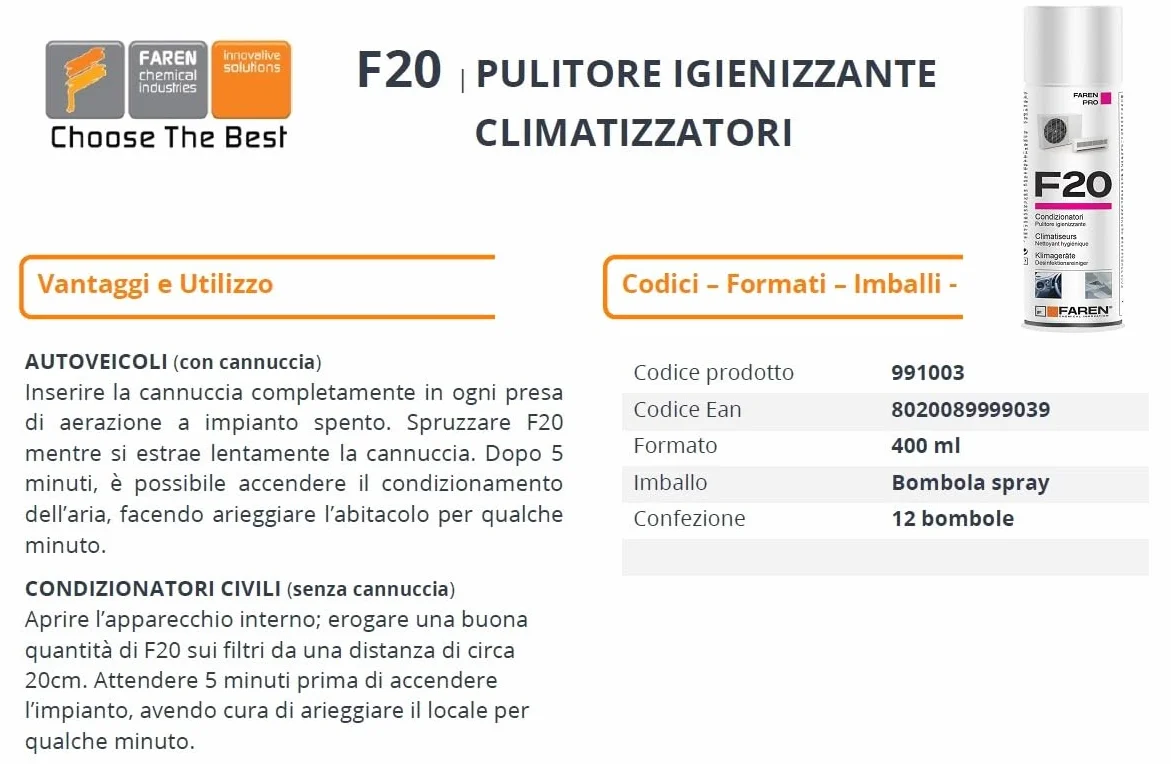 FAREN Igienizzante per Condizionatore Clima, Pulitore Climatizzazione, 400 ml