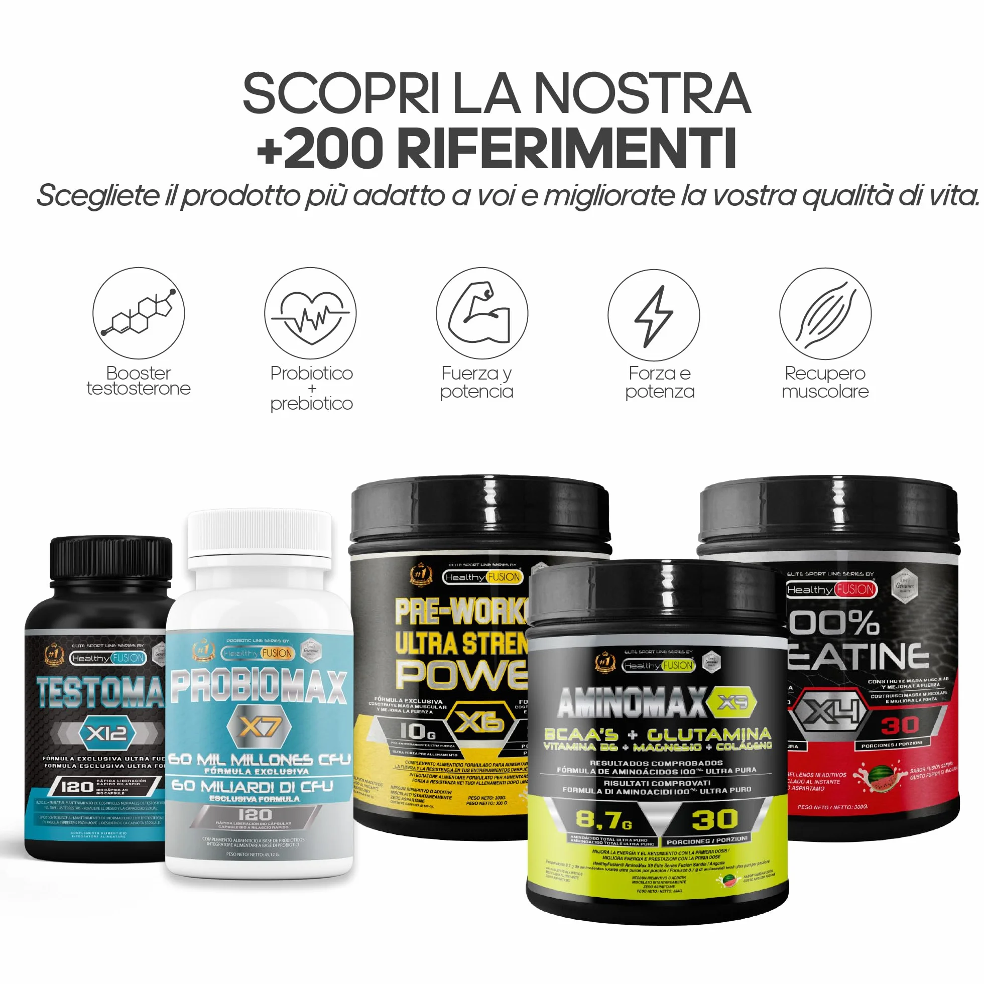 Healthy Fusion Booster Testosterone | Potenziante naturale del testosterone | Taurina + Maca andina, Ginseng | Energizzante 120 capsule