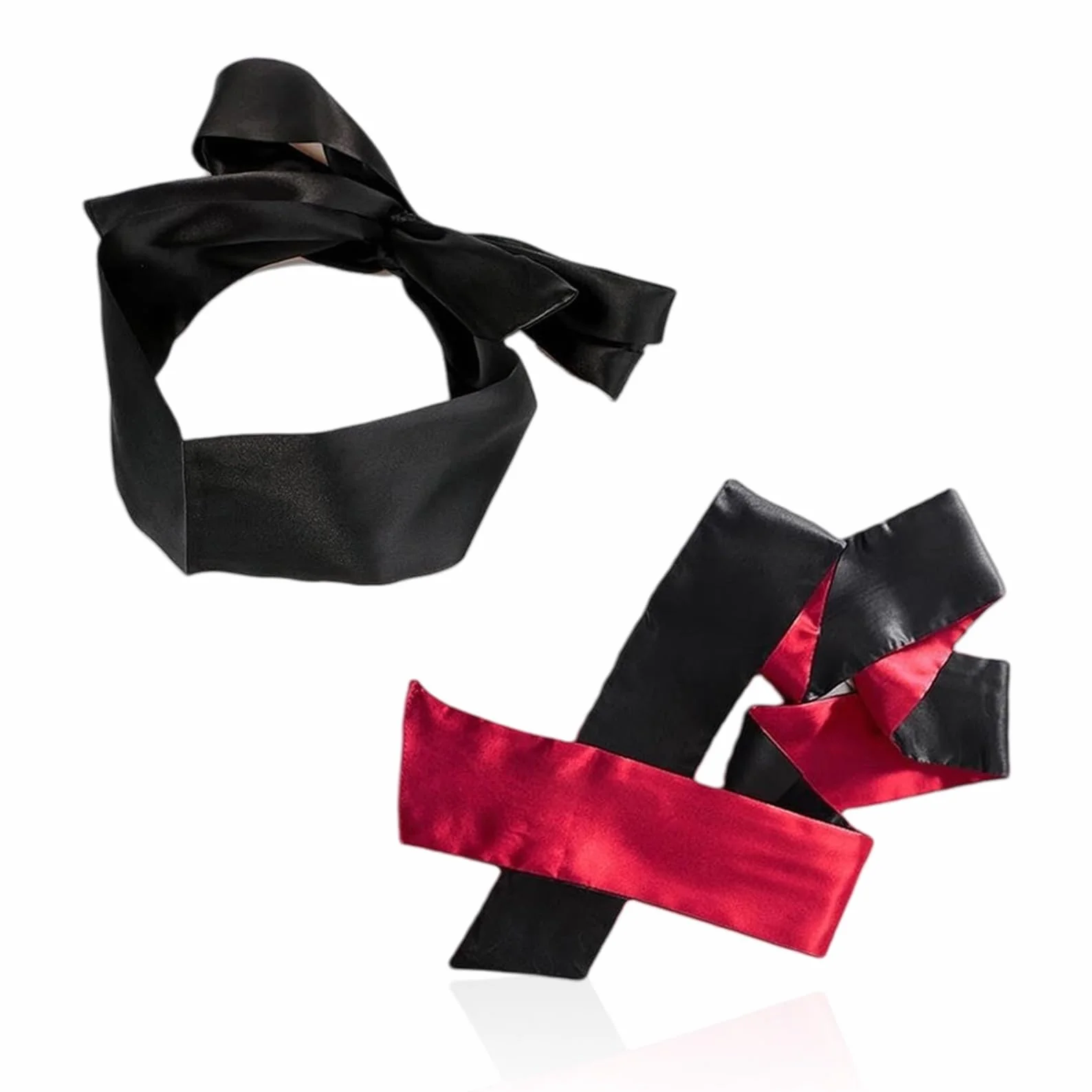 Set di 2 bendaggi in raso regolabili per adulti - Morbidi e confortevoli per coppie (nero rosso)