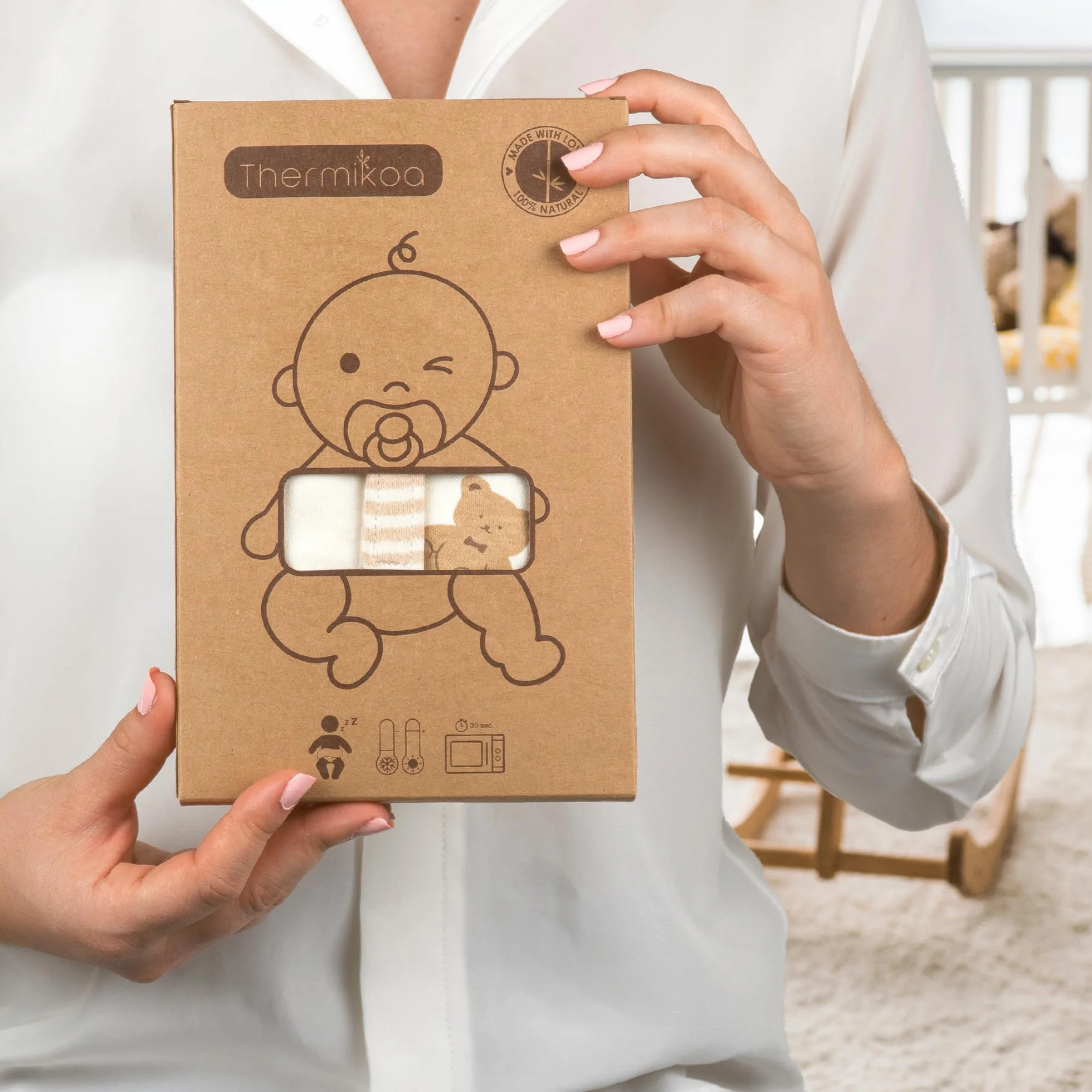 Thermikoa Borsa Acqua Calda Neonato Termica con Semi Naturali Fascia Regolabile per Microonde Cuscino Termico Lavabile Morbido per Pancino Bebè