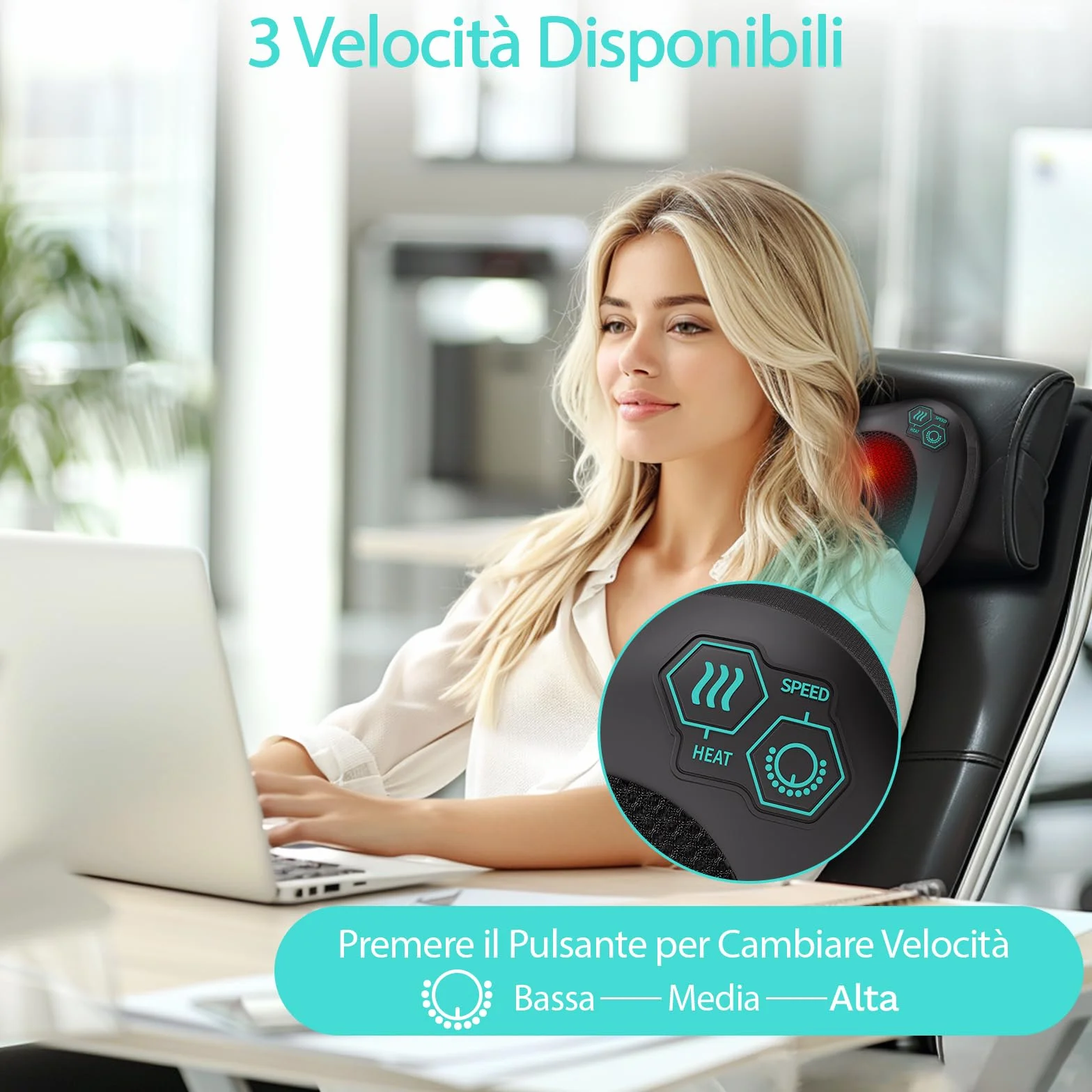 TAKRINK Cuscino Massaggiatore Elettrico Cervicale per Collo e Schiena con 8 Nodi Shiatsu, 3 Velocità Regolabili, Cambio di Direzione Automatico, Rilassarsi Muscolare Adatto a Casa Ufficio