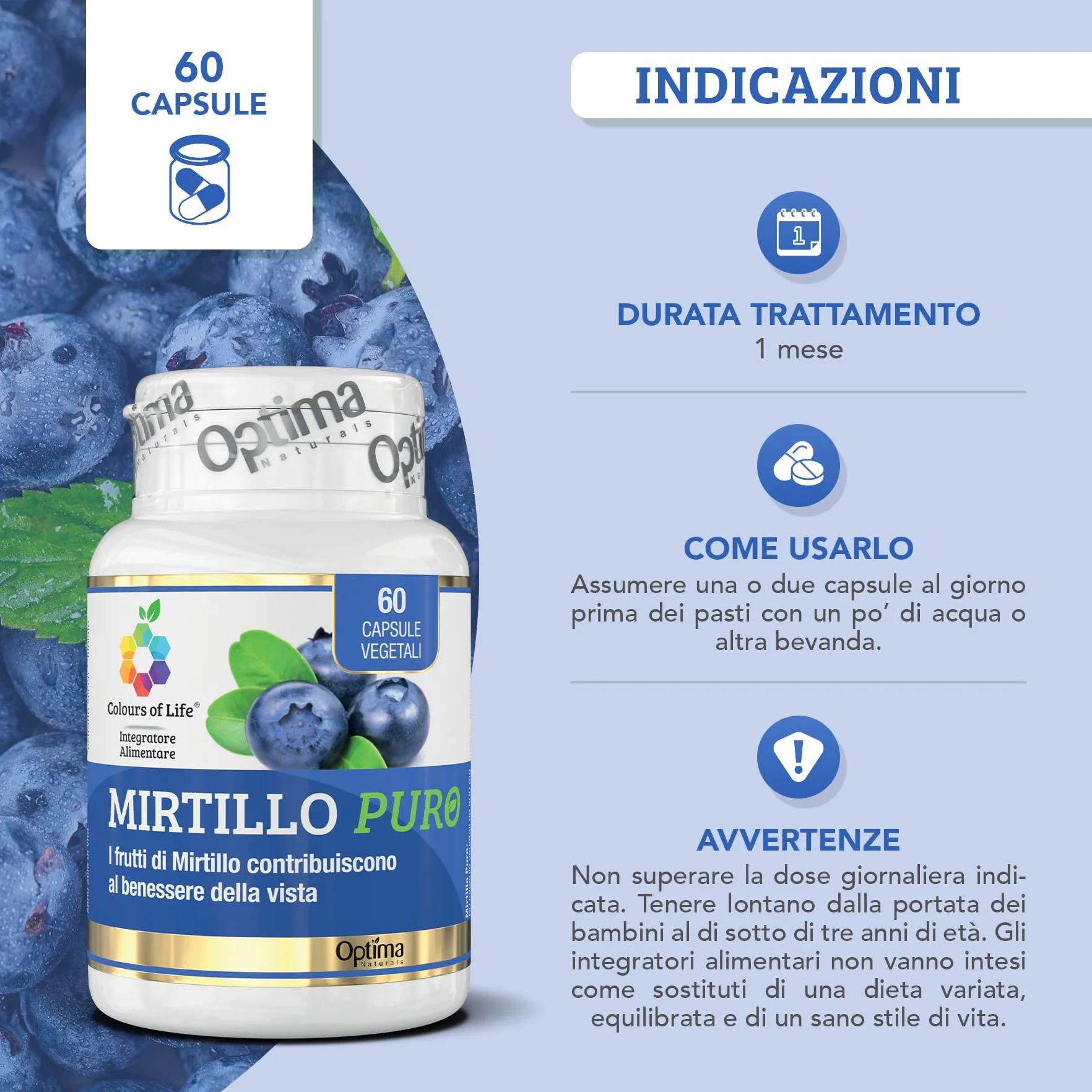 Colours of Life Mirtillo Puro Integratore Mirtillo Nero 60 Capsule Vegetali Benessere Vista